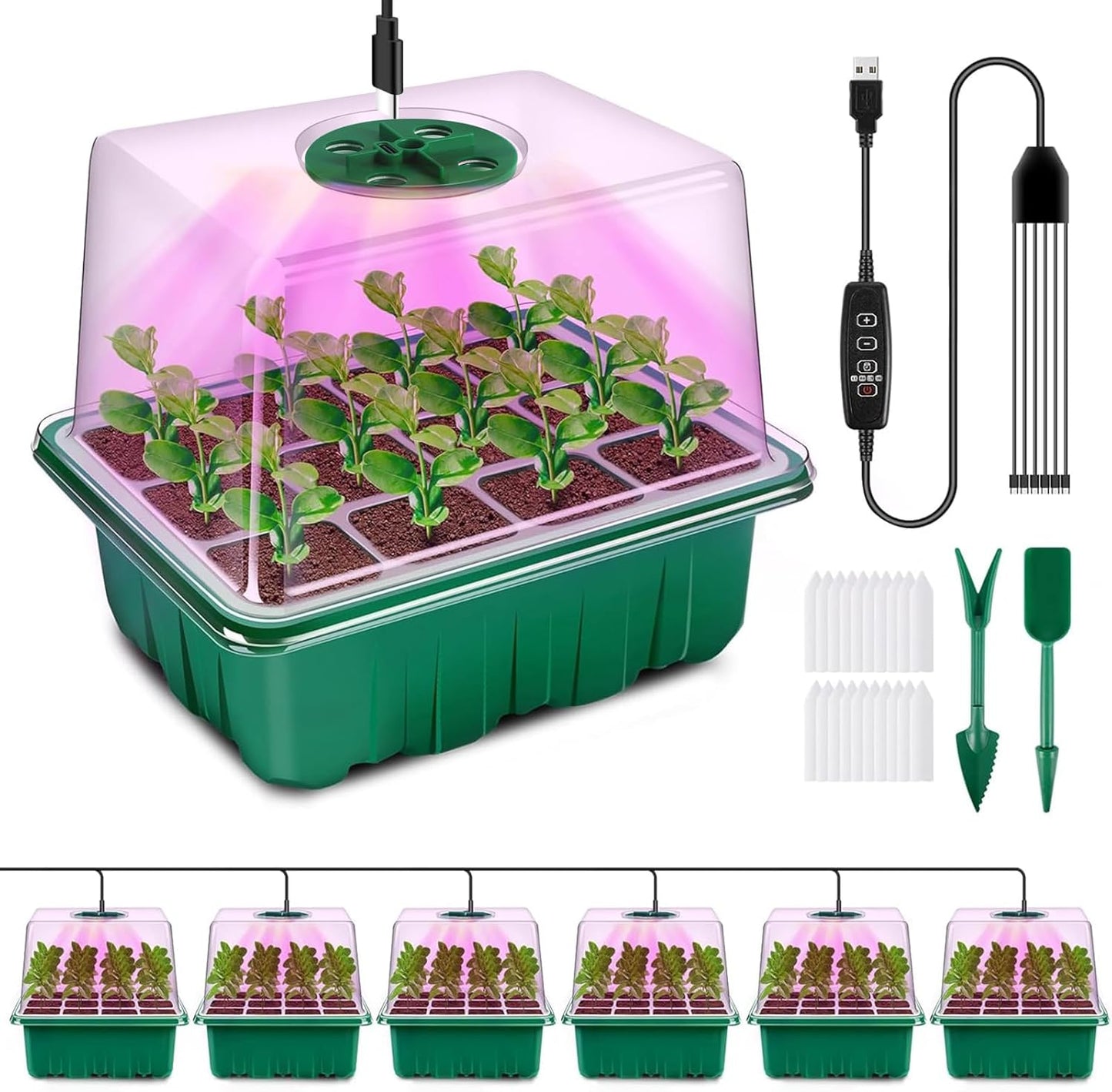 YAUNGEL Seed Starter Tray with Grow Light, 6 Pack Seed Starter Kit wit