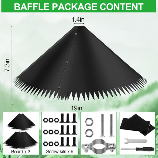 Qualirey 2 Pcs Squirrel Baffle for Bird Feeder, Plastic Guard Stopper Keep Squirrels Off Bird Feeder Pole for Outdoor Shepherd's Hook House(Black,19 Inch)