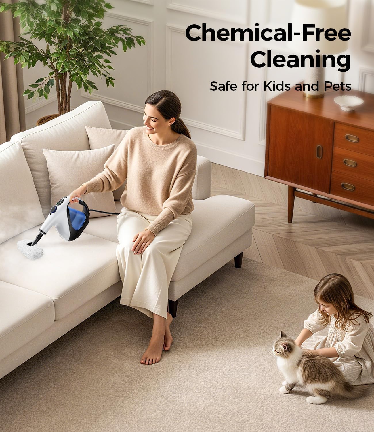 Handheld Steam Cleaner for Home 3s Instant Heat-Up No Need to Wait, Upgrade 2 LB Light Weight Easy Refill Portable Steamer Cleaner for Furniture Couch Grout Walls Kitchenware Cleaning