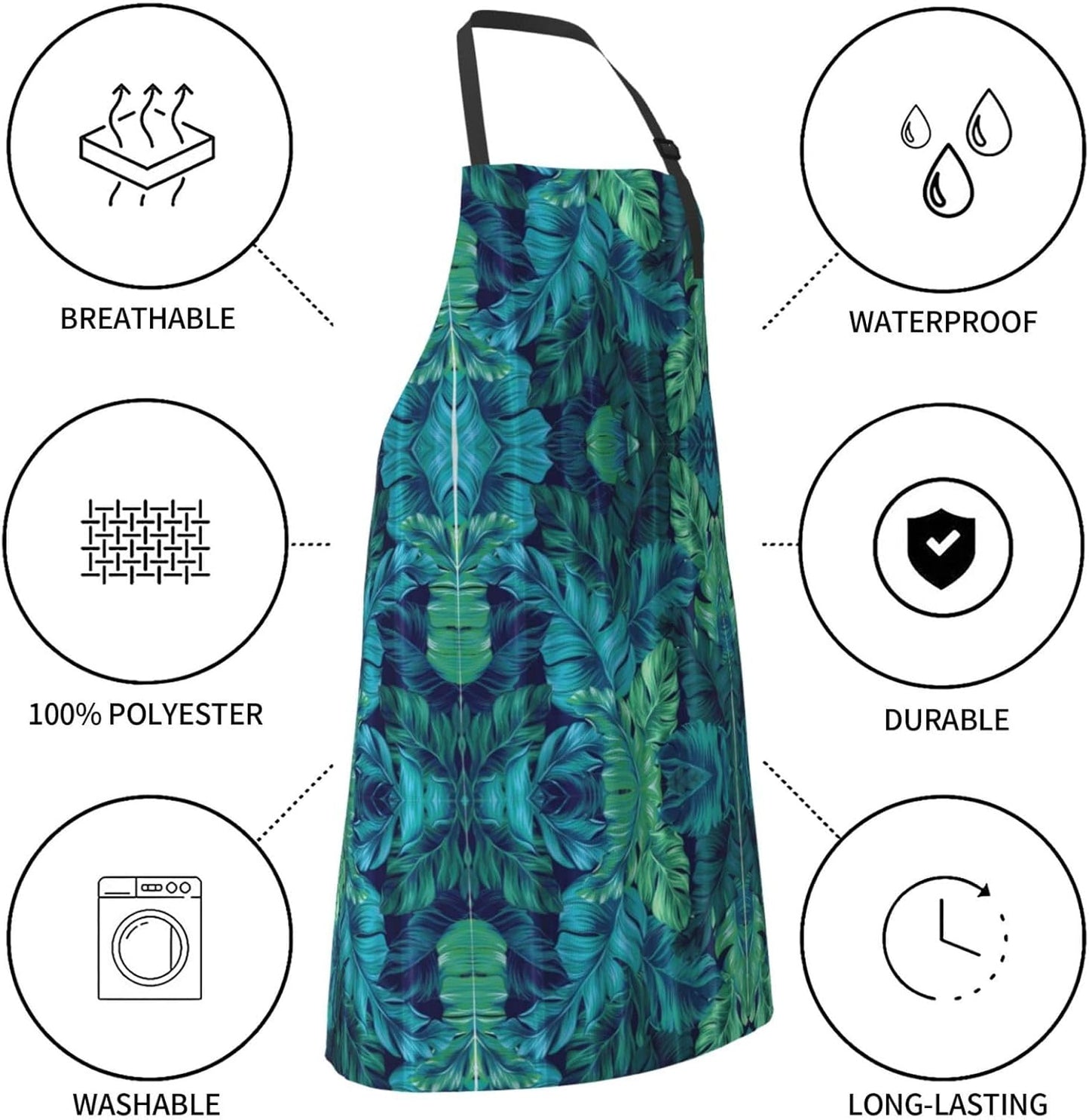 Tropical Palm Leaves Print 28x33 In Adult Kitchen Apron with Pockets Versatile Chef Smock for Cooking Baking