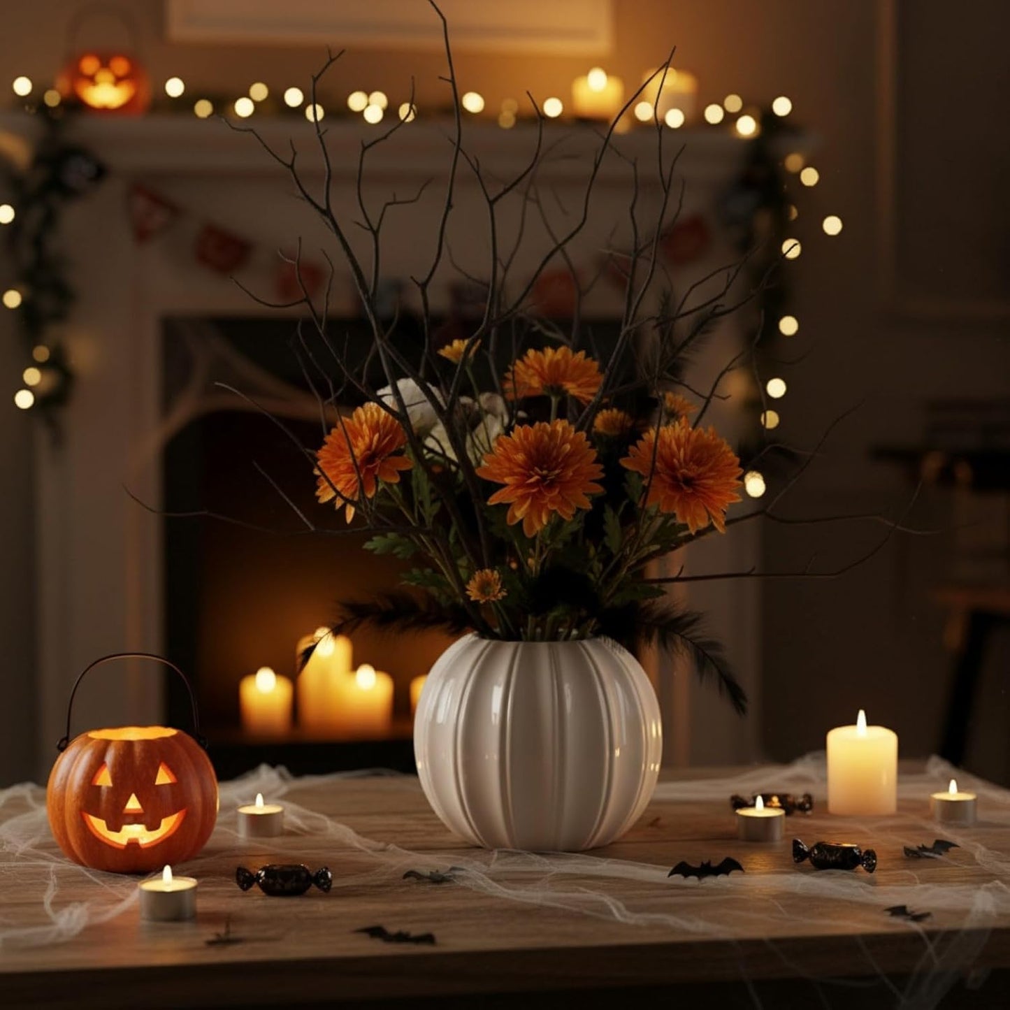 LOGOFUN Fall Pumpkin Planters Ceramic Pumpkin Vase Ceramic Flower Pot for Home Party Decor Flower Arrangements-White