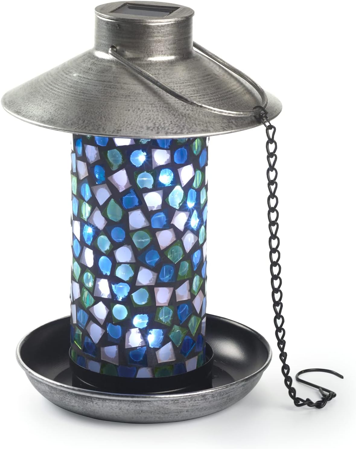 Smart Solar Adelie Mosaic Glass Copper Style Solar-Powered Bird Feeder
