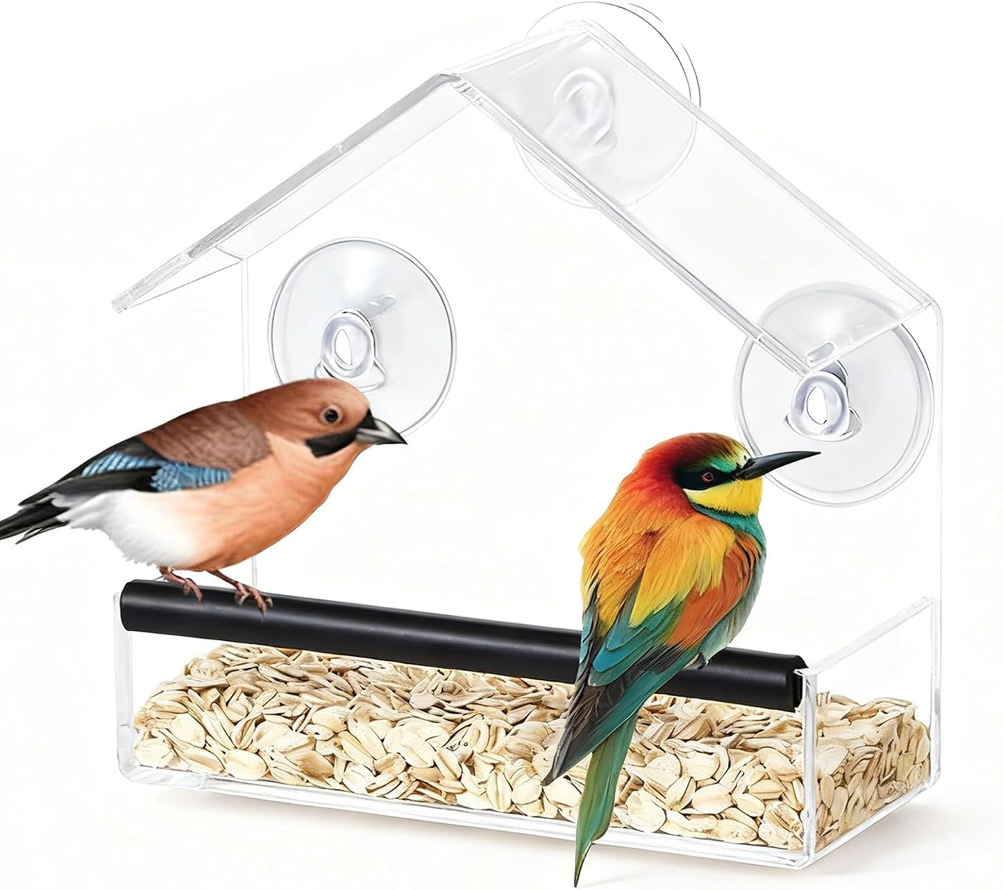 Window Bird Feeder, Clear Acrylic Large Capacity Birdfeeders, Suction 