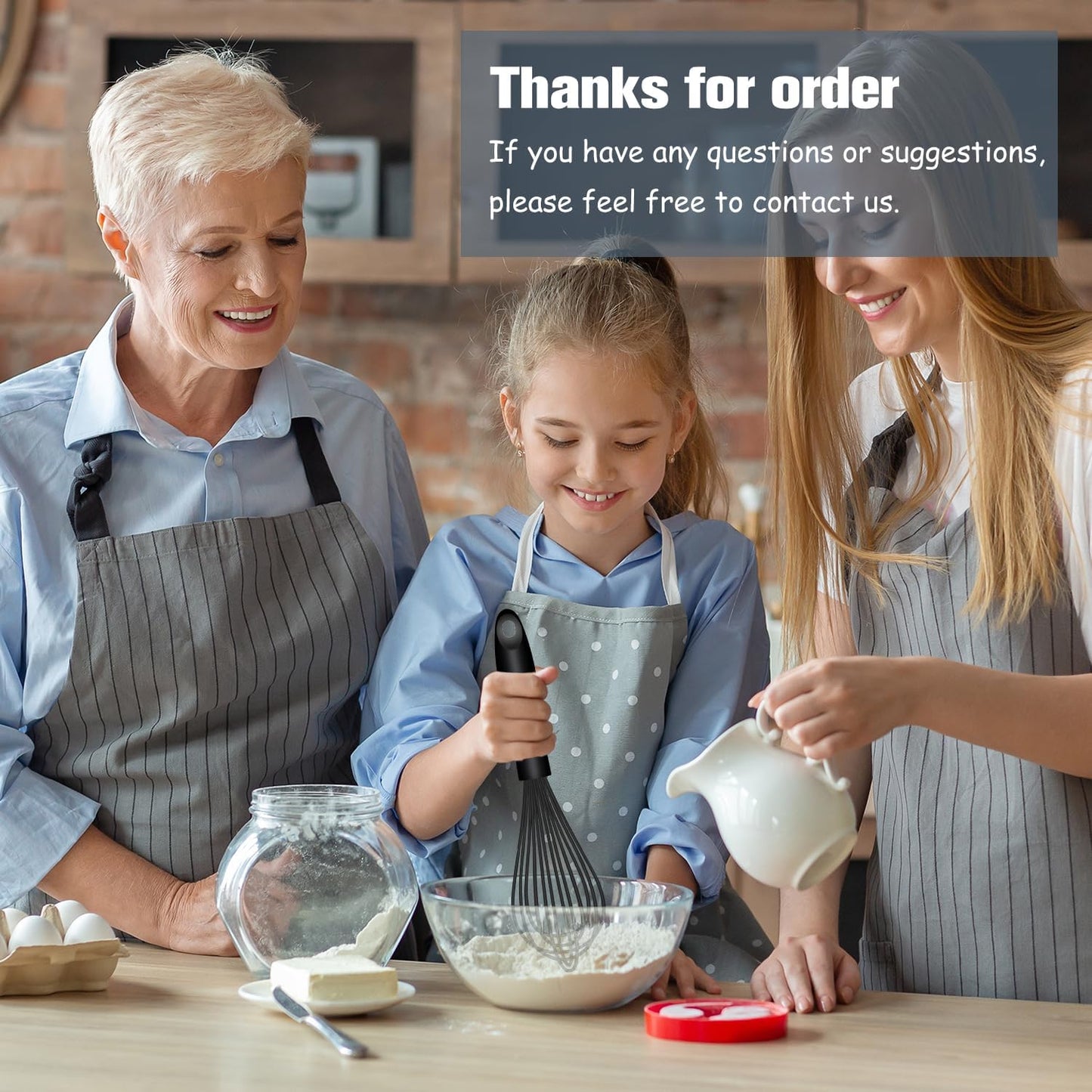 Dishwasher Safe Silicone Whisk, Sealed Waterproof Design Set of 3, Professional Kitchen Whisks for Cooking Non-Scratch, Silicone & Stainless Steel Whisk, Heat Resistant Balloon Egg Beater, Black
