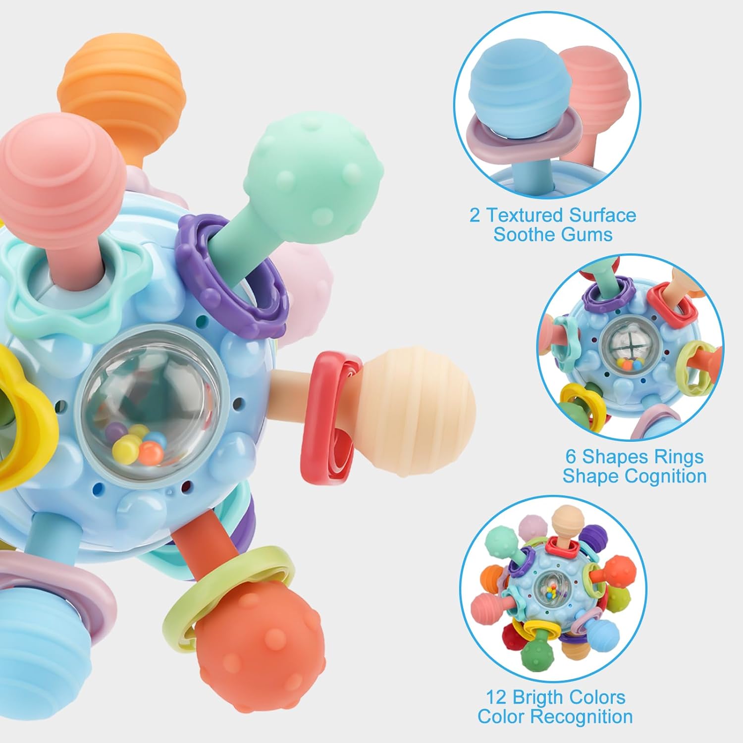 Baby Montessori Sensory Toys for 0-6 6-12 Months, Baby Teether Teethin