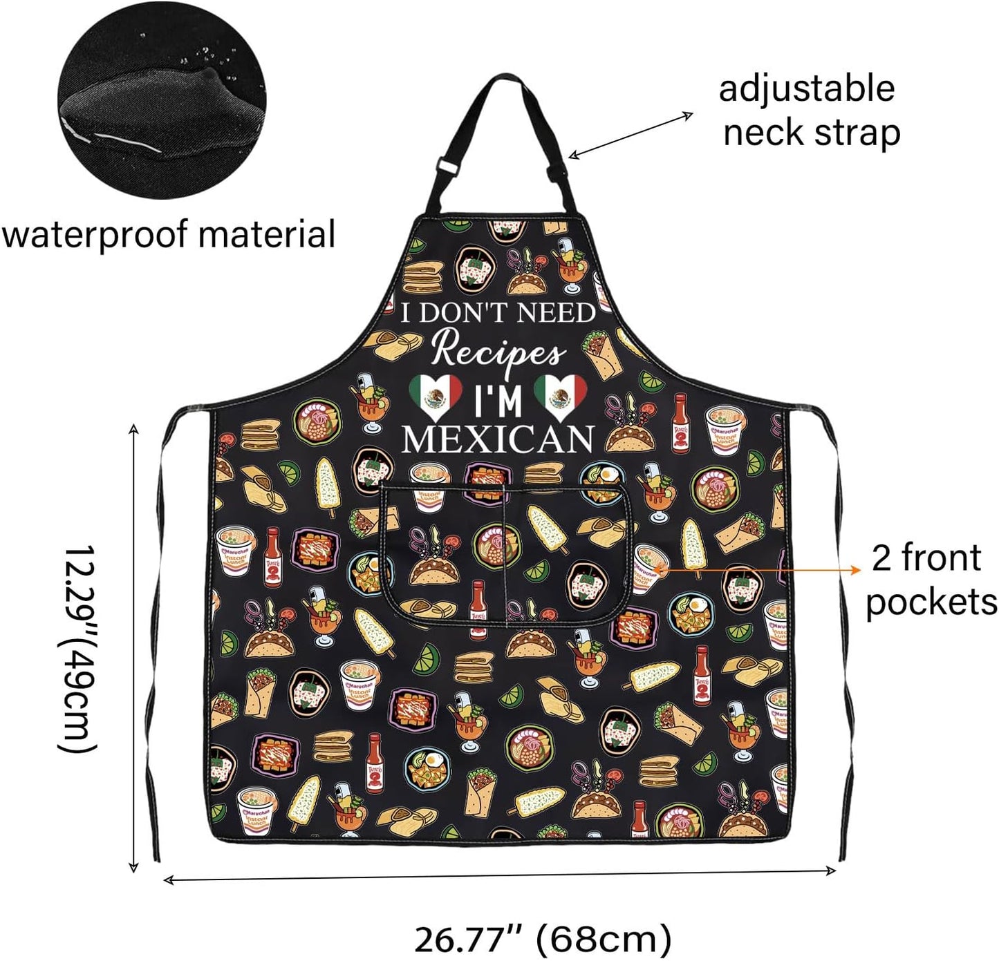 WCGXKO I Don't Need A Recipe I'm Mexican Kitchen Apron Funny Mexican Feast Gift Mexico Vacation Travel Gift
