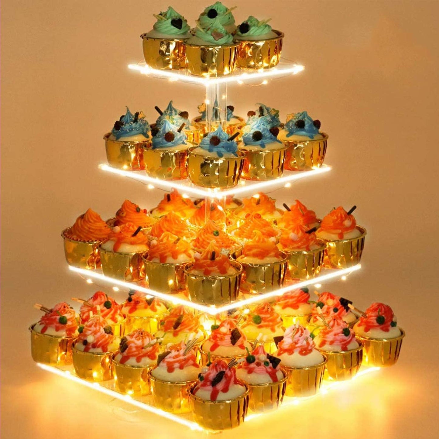 YestBuy 4 Tier Cupcake Stand Acrylic Tower Display with LED Light Prem