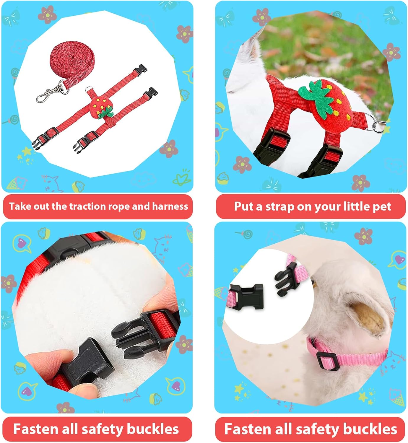 4 Sets Adjustable Bunny Rabbit Harness and Leash Set Small Pet Cute Ve