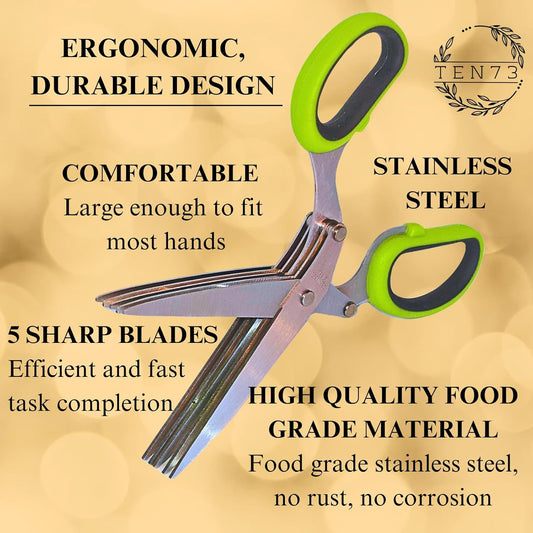 2-in-1 5-Blade Herb Scissors & Herb Stripper Set | 10-Hole Leaf stripp