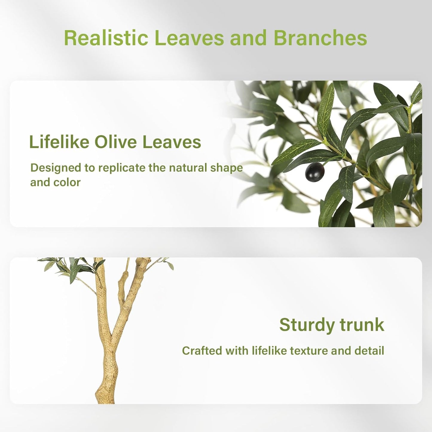 Olive Trees Artificial Indoor 6FT with Planter - Tall Potted Faux Olive Tree, Artificial Plant with Natural Looking Trunk and Lifelike Fruits for Home Office Decor, Weighted Base