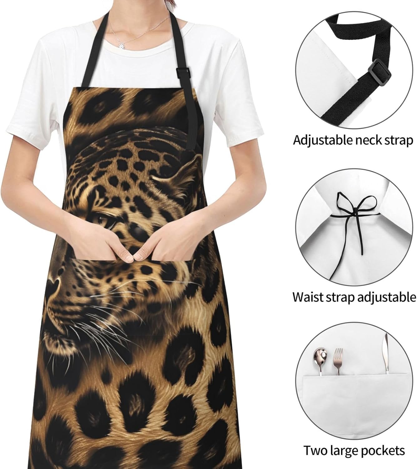 YANYU Leopard Print Print 28x33 In Kitchen Apron Stylish Chef Apron wi