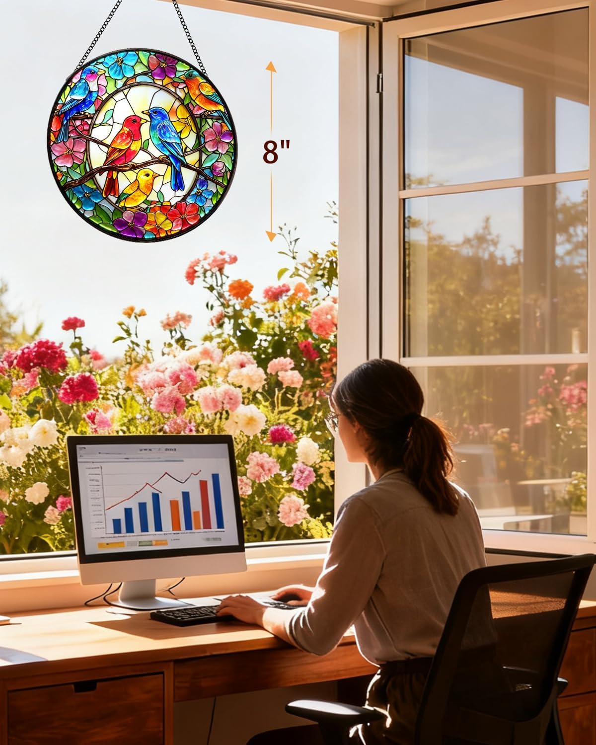 Stained Glass Window Hanging, Birds Sun Catchers Glass Panel, Suncatch