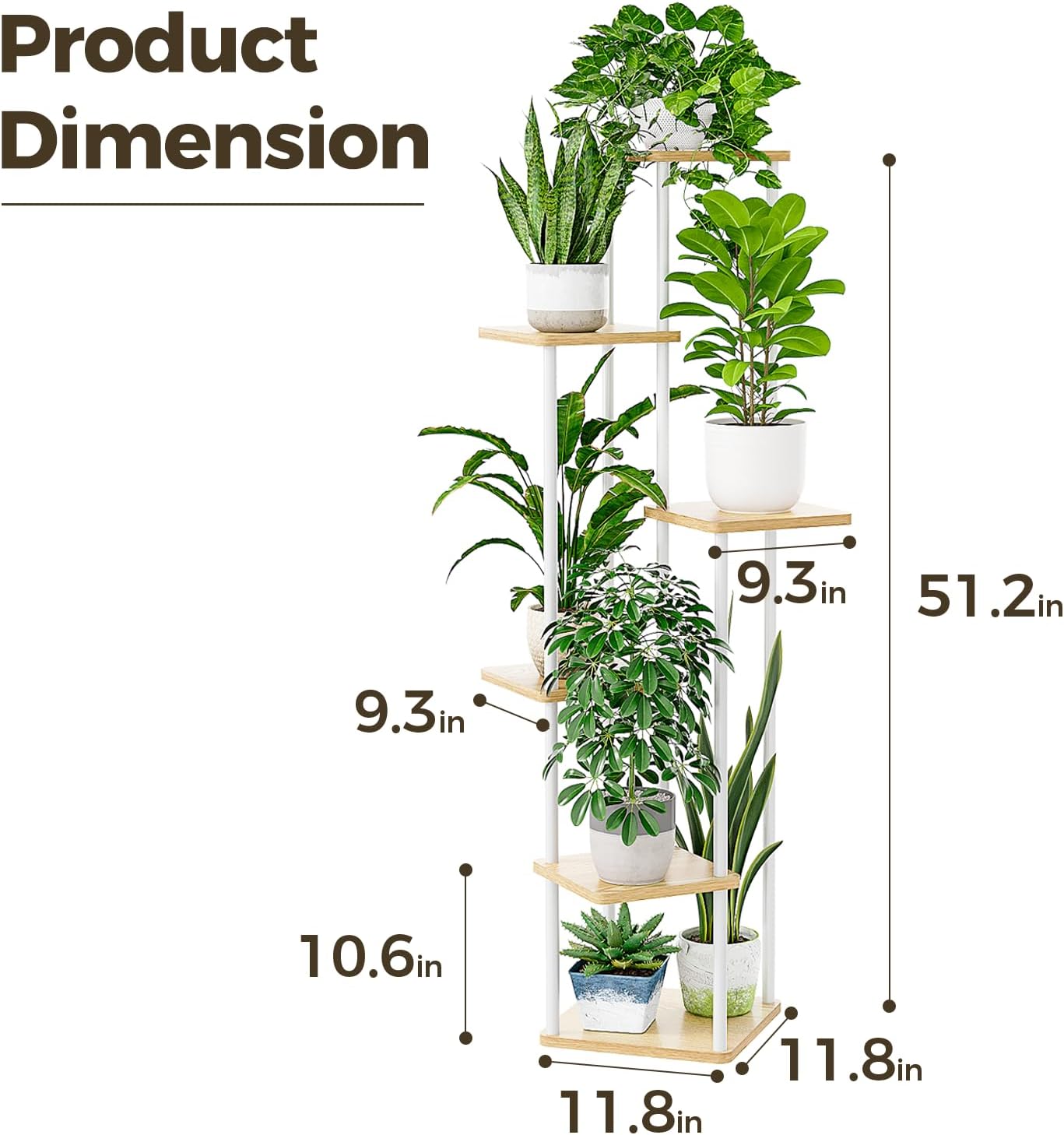 Bamworld White Plant Stand Indoor 6 Tier Metal Plant Shelf for Multipl