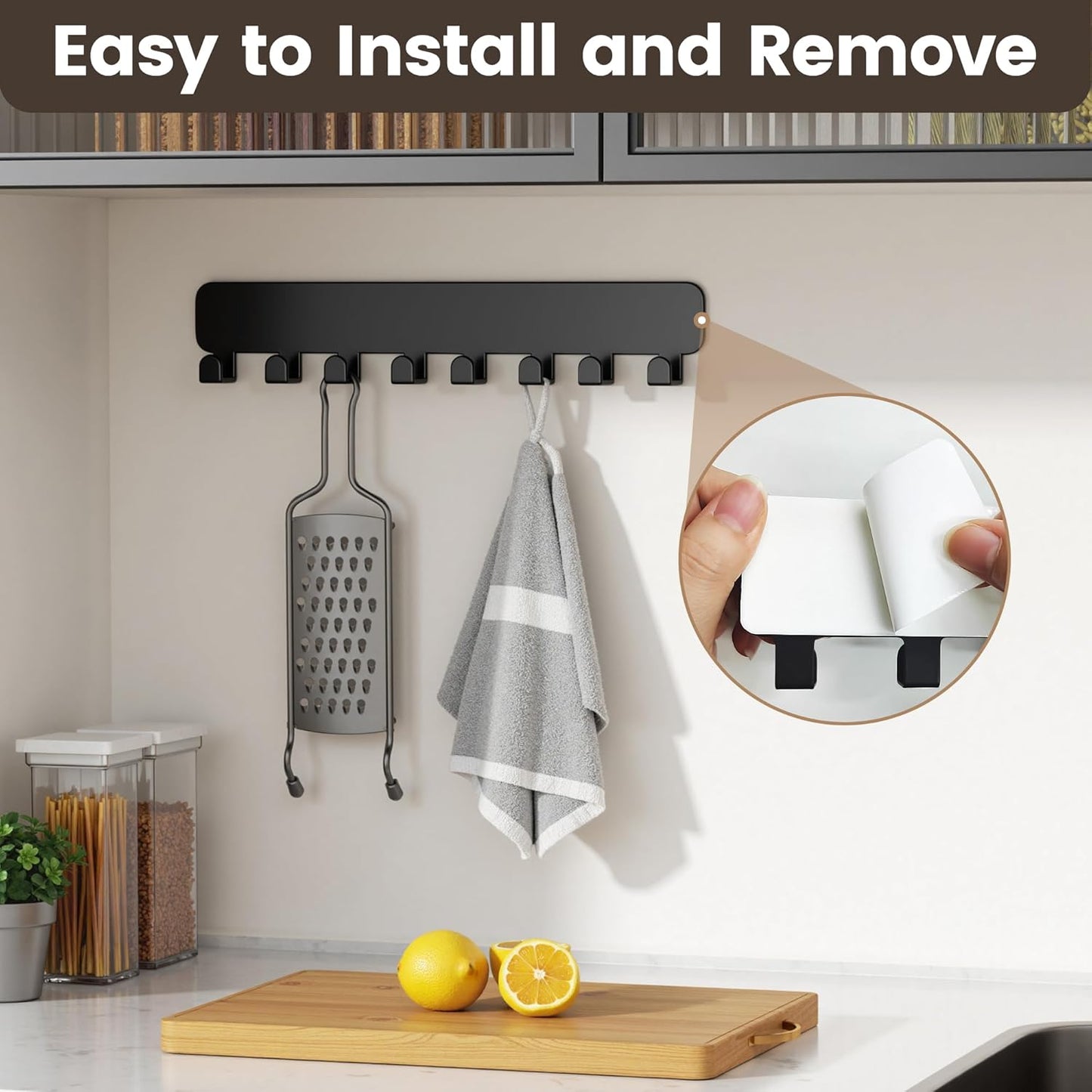 pickpiff Key Holder Wall Mount, Adhesive Key Rack with 8 Hooks Hanger 