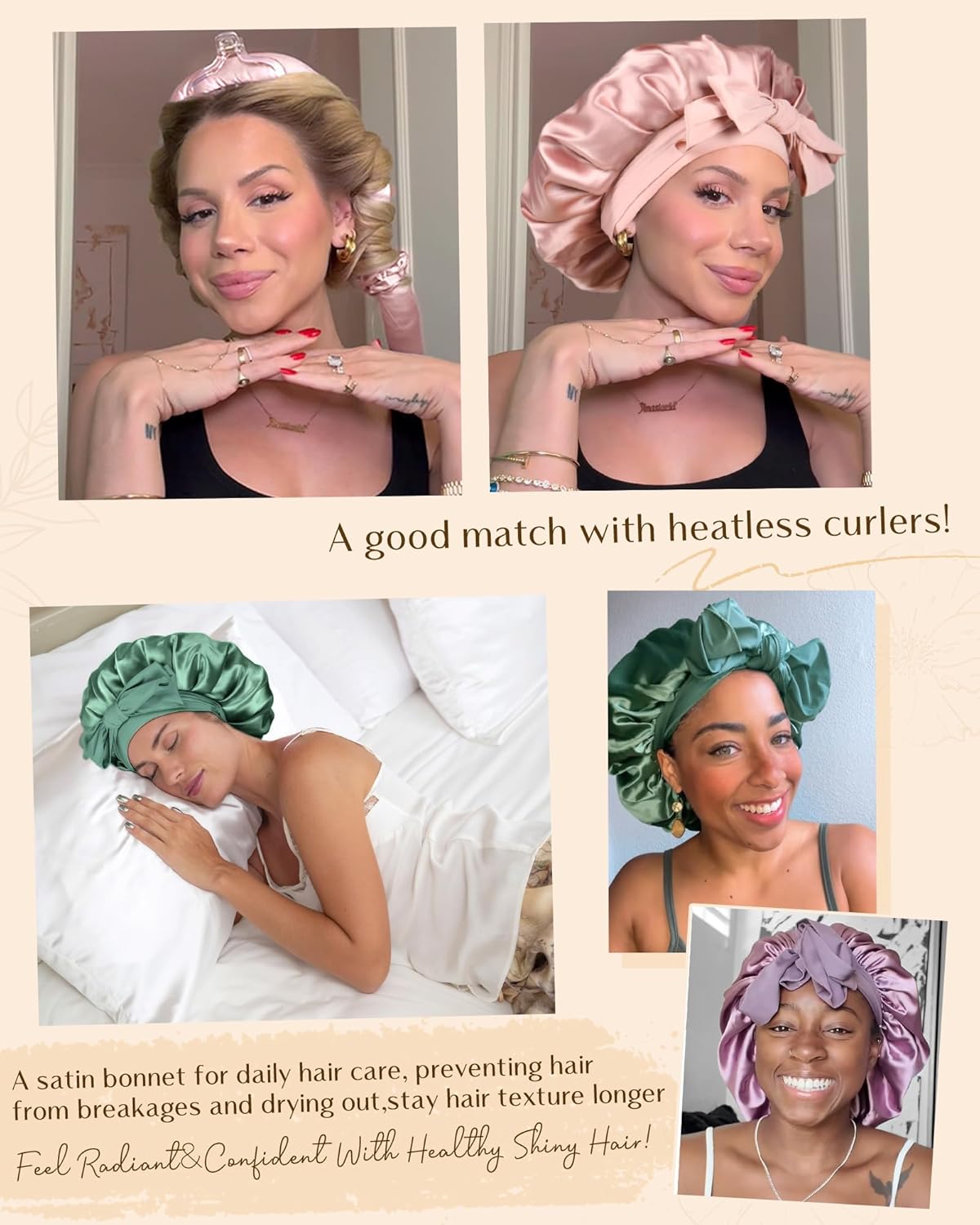 YANIBEST Adjustable Satin Bonnet for Sleeping Women Double Layer Hair 
