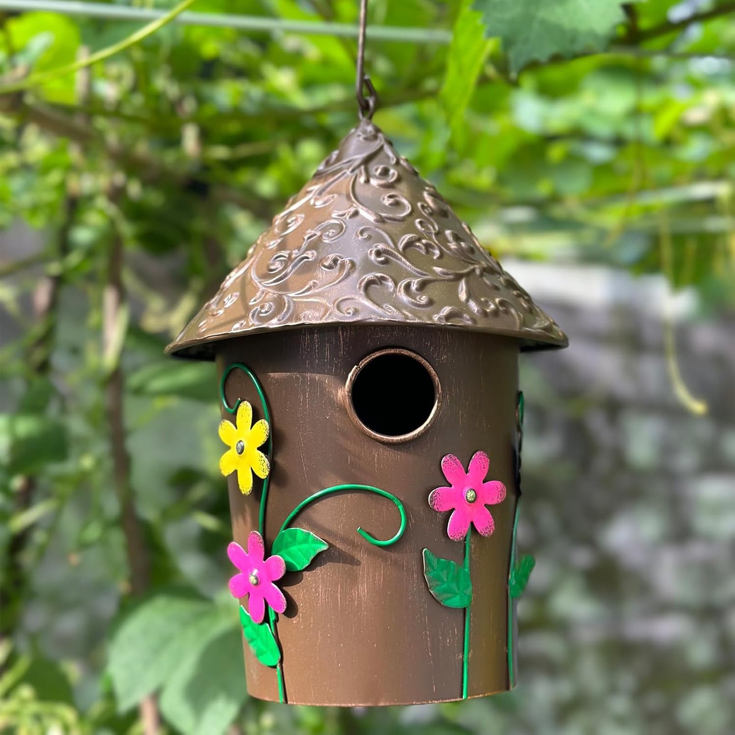 9.25" H Metal Hanging Decorative Birdhouse for Hummingbird with Paint 