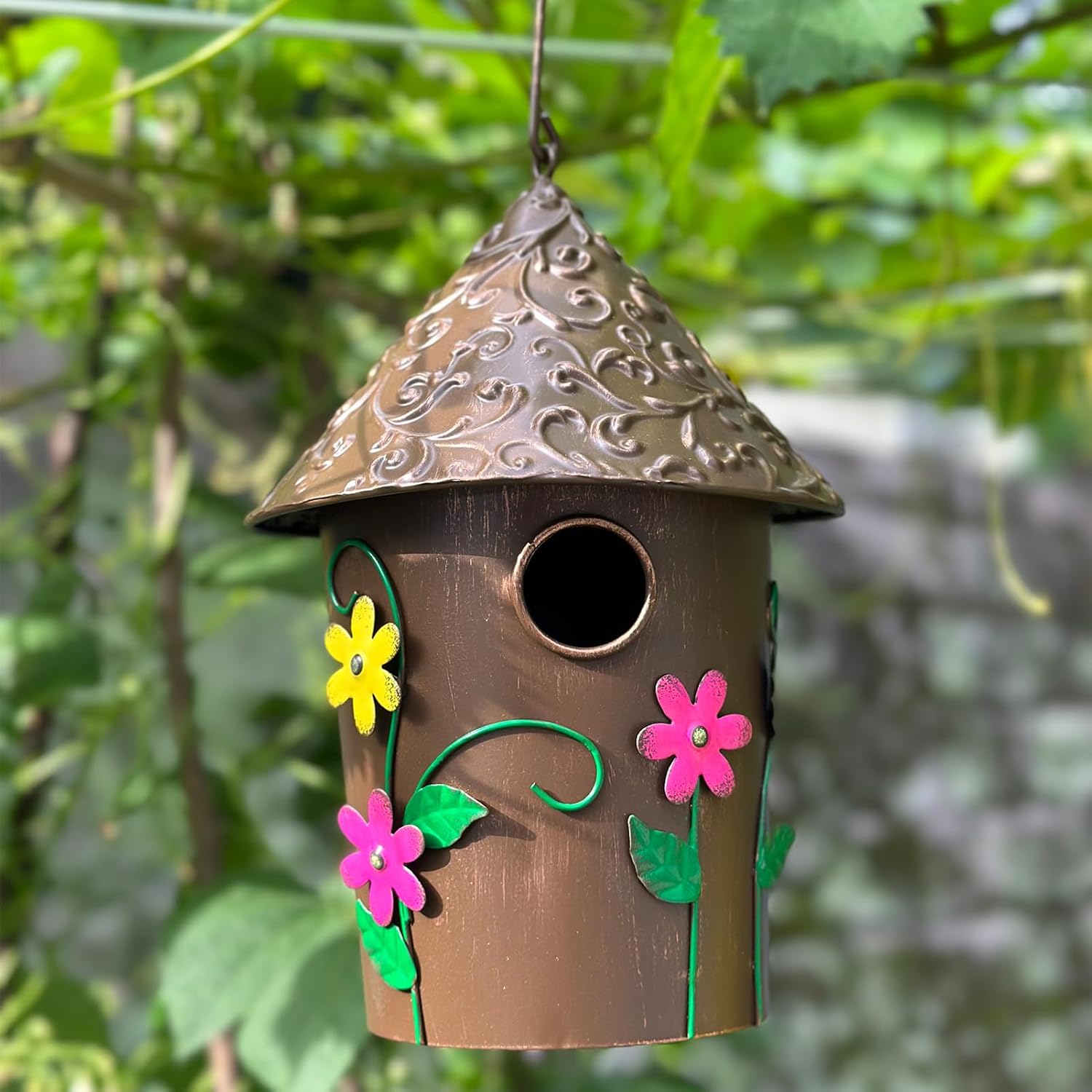 9.25" H Metal Hanging Decorative Birdhouse for Hummingbird with Paint 