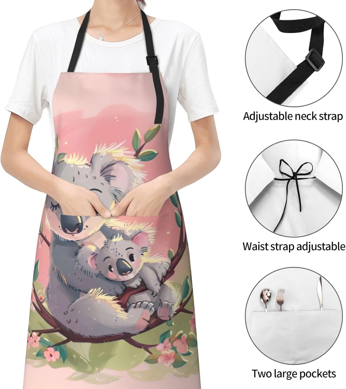 Koala Bear Print Laundry apron 28x33 In Waterproof Kitchen Apron with Pockets for Cooking Baking