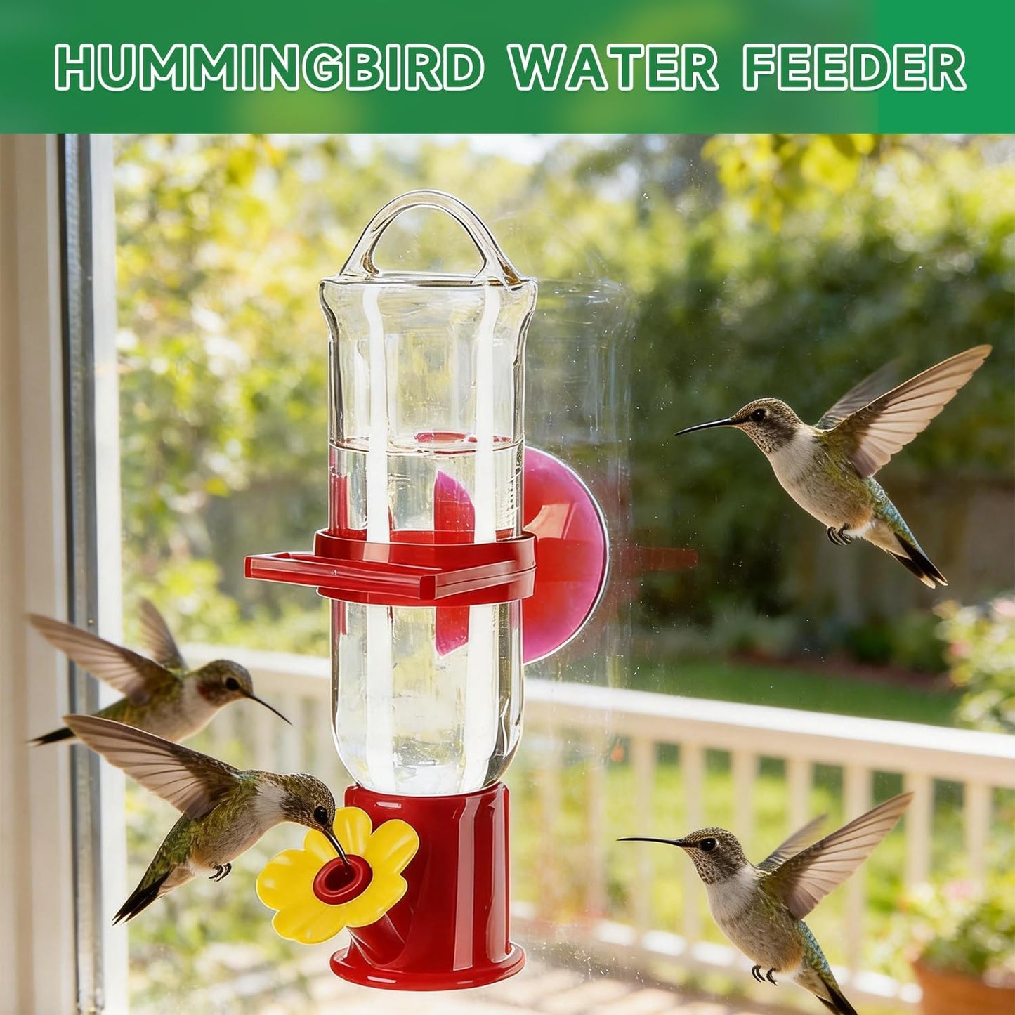 Window Bird Feeders (Large & Small) Plus Hummingbird Waterers（3-Piece Set） Lure Various Birds, Offer Easy Food & Water Access. Extra-Strong Suction Cups, Easy to Mount, Perfect for Outdoor Use.