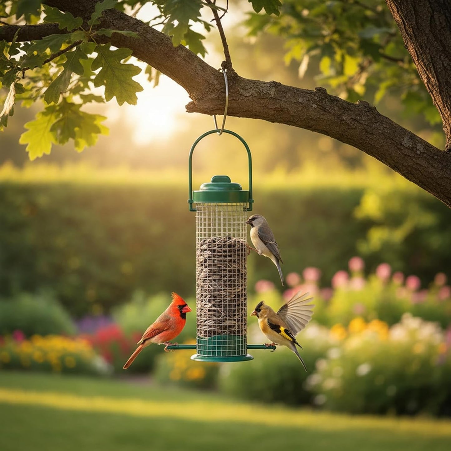 Thistle Bird Feeder, Metal Mesh Finch Feeder for Small Birds Outdoor Tube Birdfeeder for Garden, Patio, and Backyard Year-Round Bird Watching