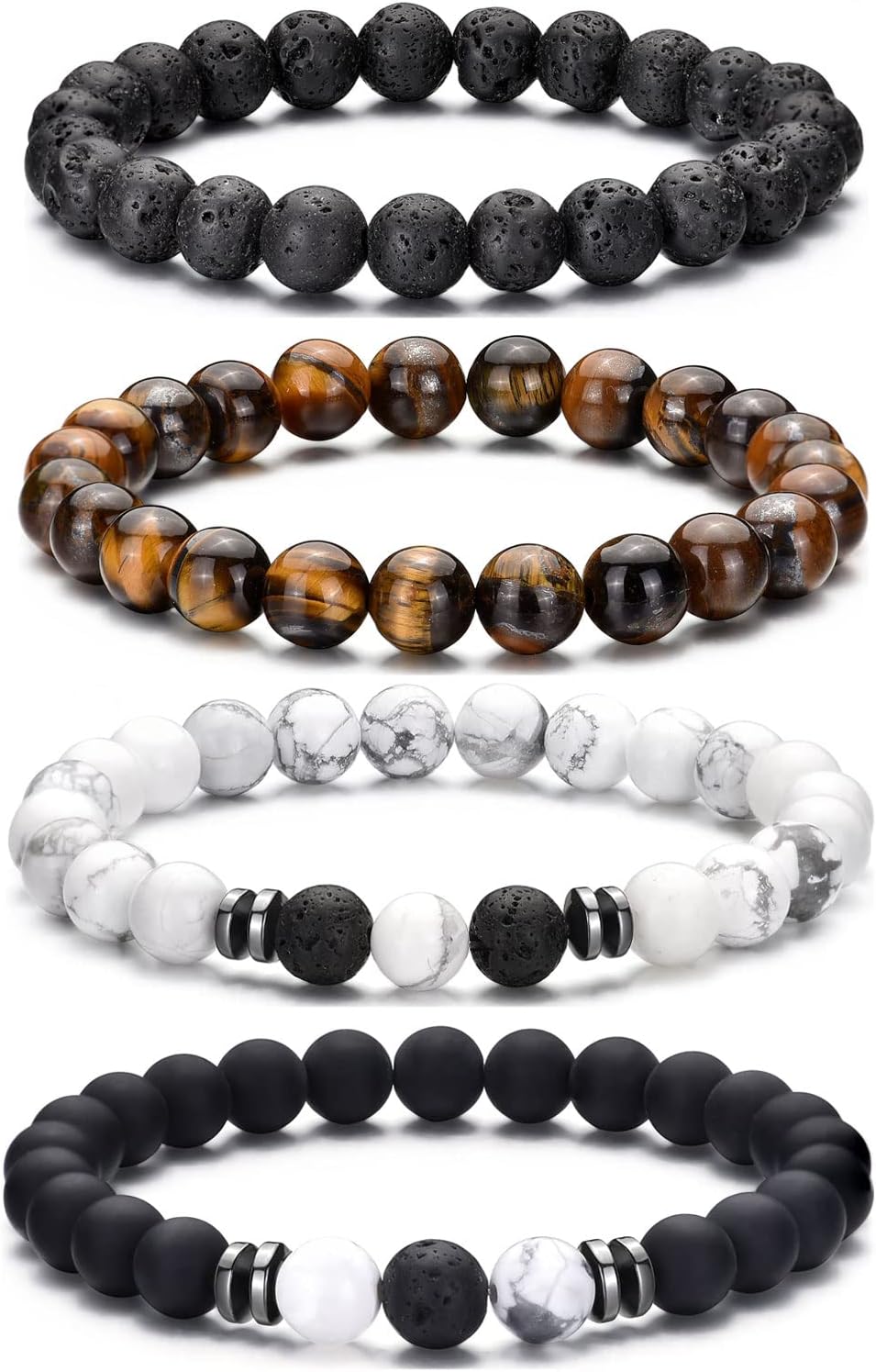 RANKEEF Tiger Eye Bracelet For Men 8MM Natural Stone Stretch Adjustabl