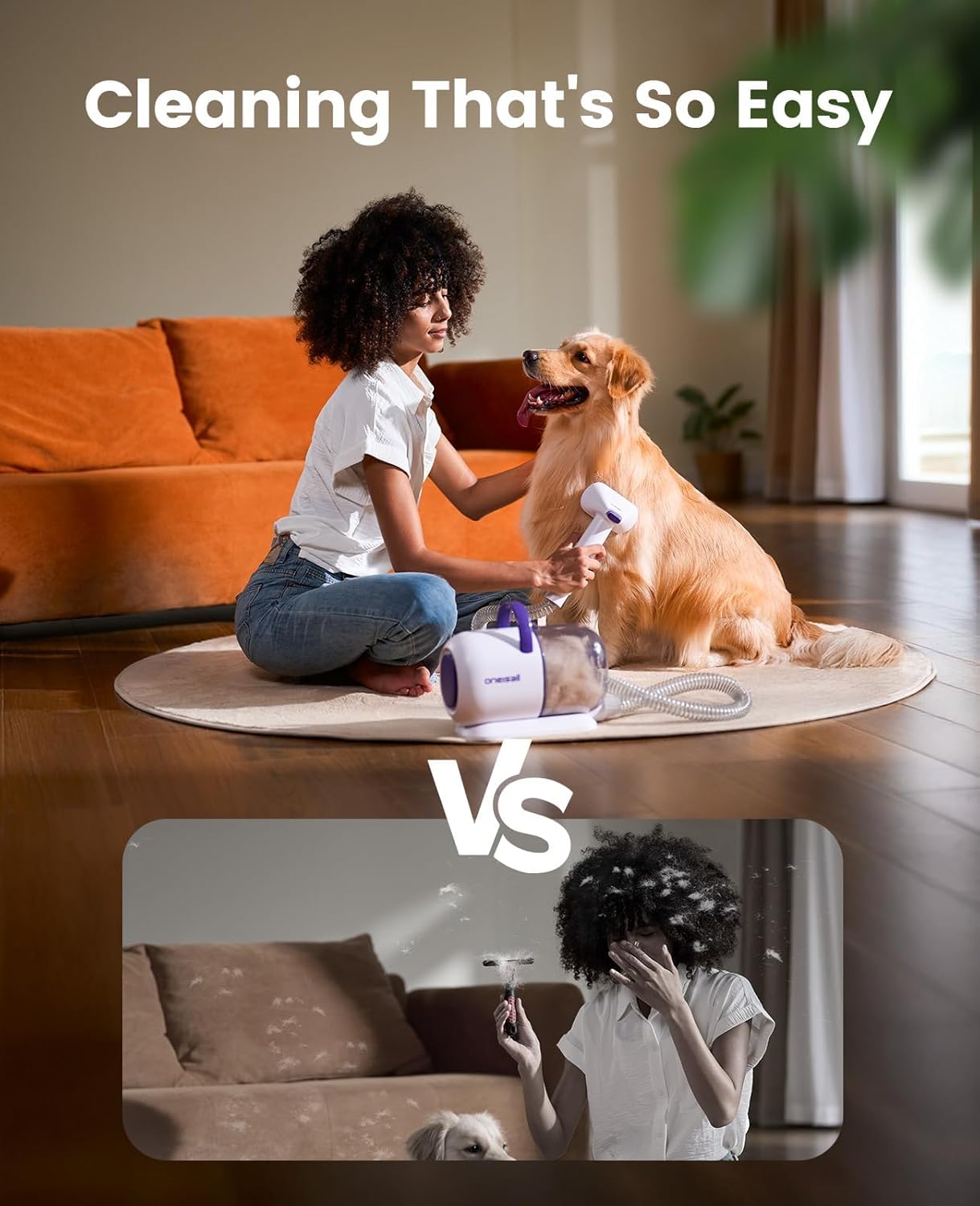 oneisall Dog Grooming Vacuum Kits: 15000Pa Shedding Brush with Groomin
