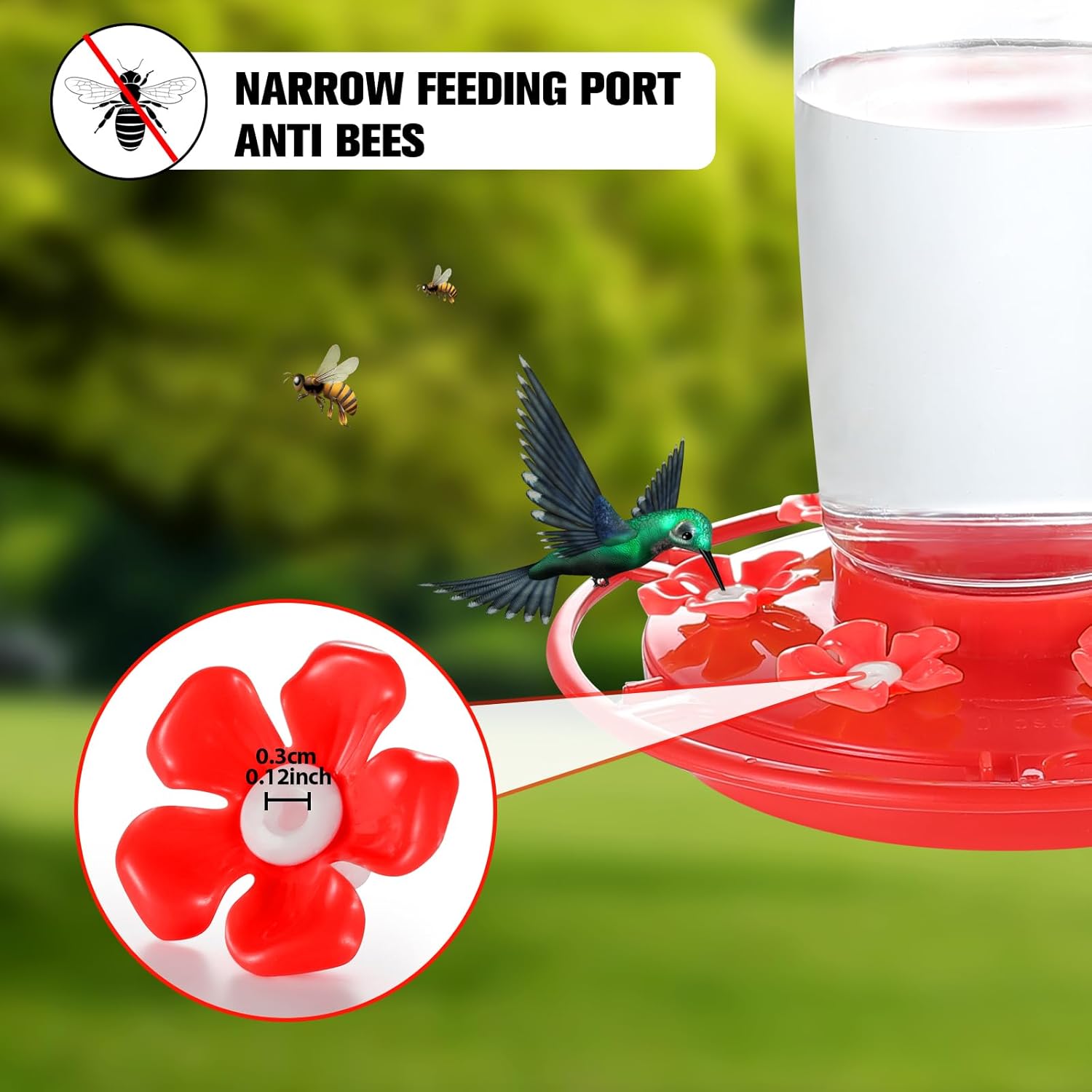 30 Pack Hummingbird Feeder Replacement Flowers, Bee-Proof Plastic Red 