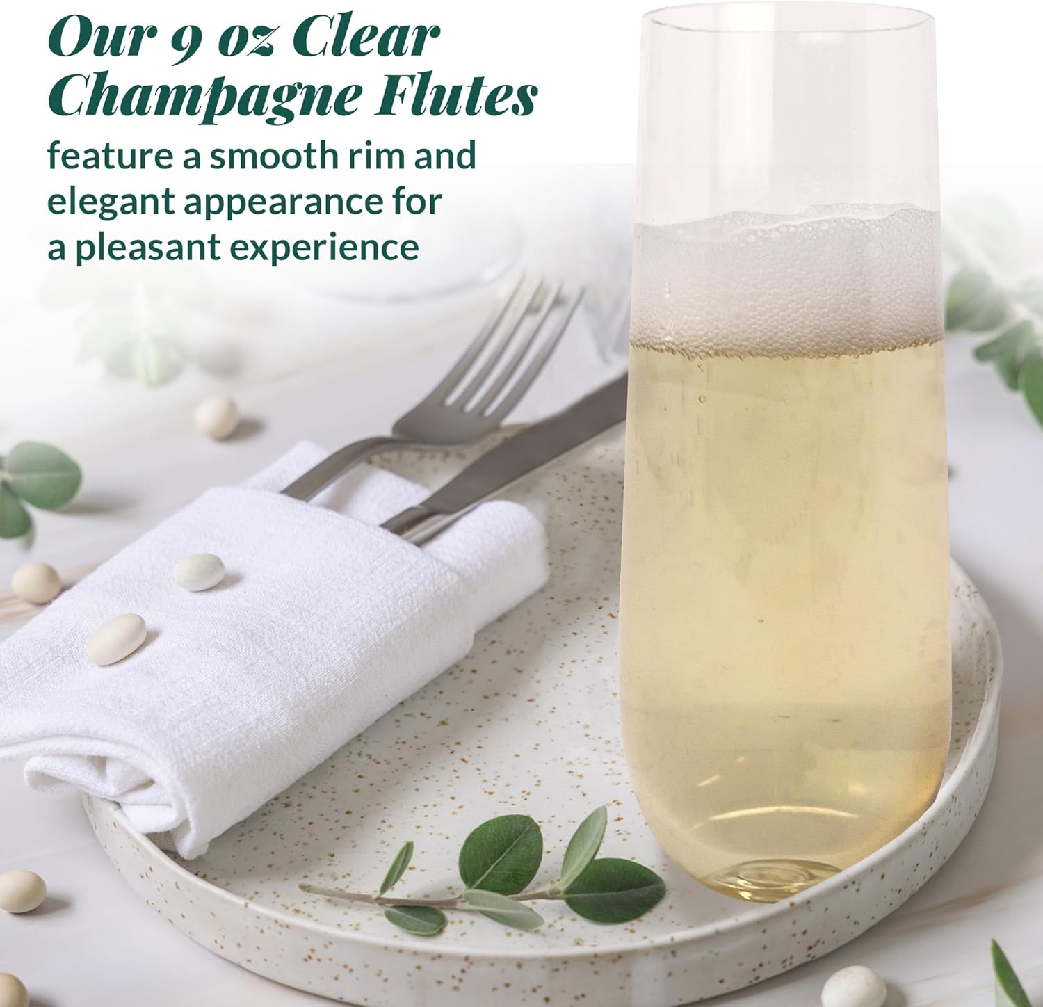Reli. Champagne Flutes Plastic (50 Pack, 9oz) Clear, Stemless | Dispos