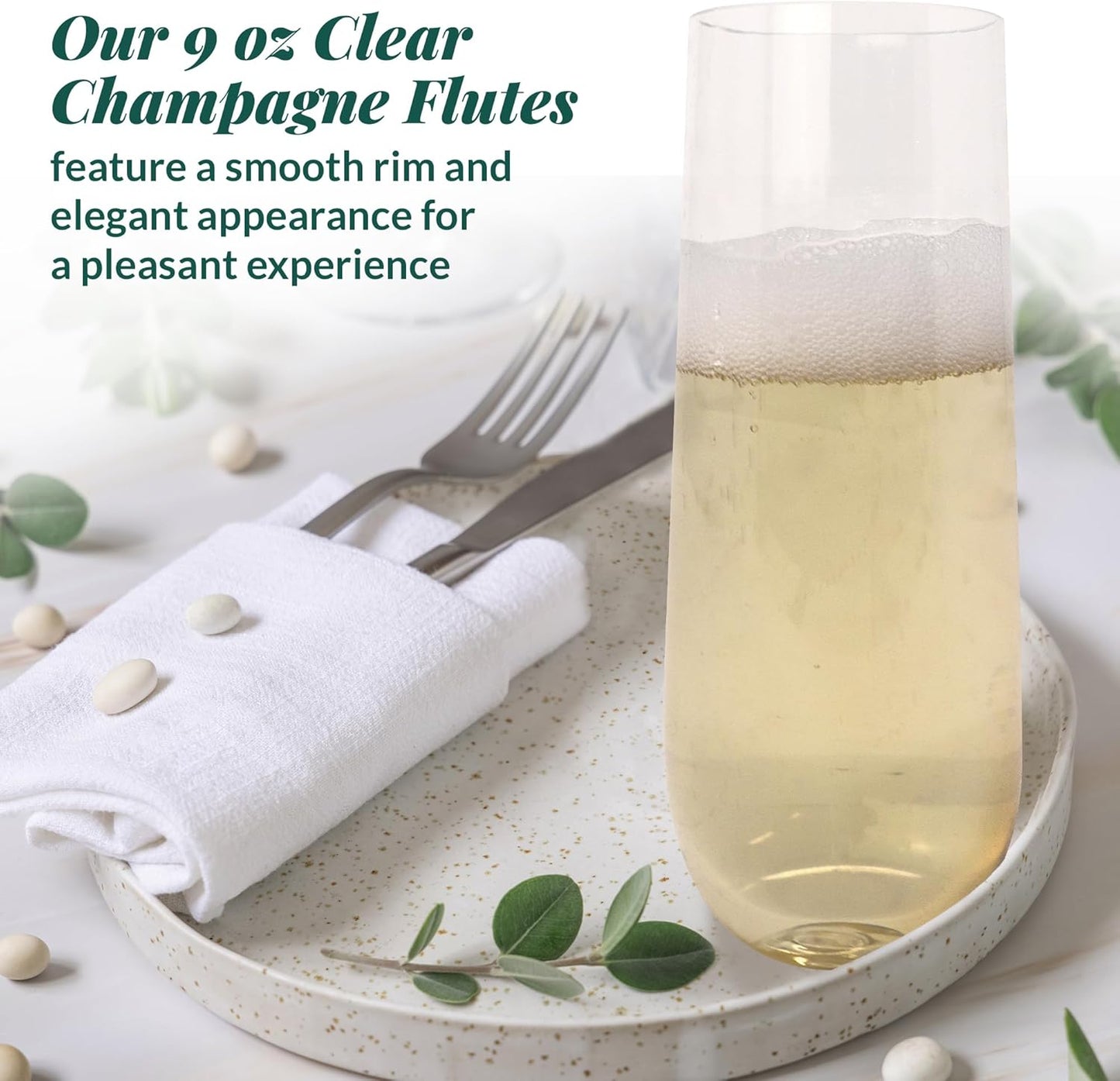 Reli. Champagne Flutes Plastic (50 Pack, 9oz) Clear, Stemless | Disposable Mimosa Glasses for Champagne, Mimosa, Cocktail, Wedding/Parties | BPA-Free Plastic Champagne Flutes, Shatterproof Cups