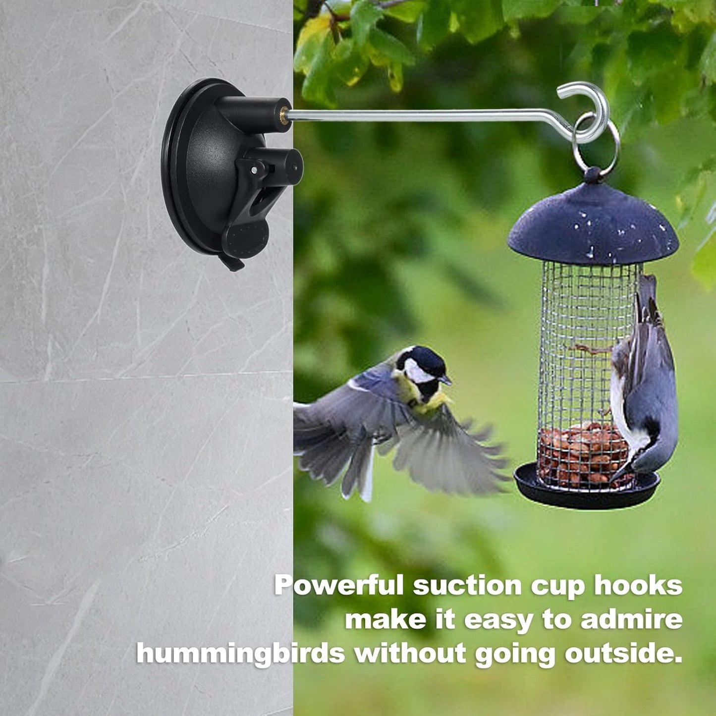 Suction Cup Hooks Window Suction Cup Hanger for Bird Feeders and Wind Chimes and Plant Bird Feeder Hook with Strong Suction Cup (2 Pack)