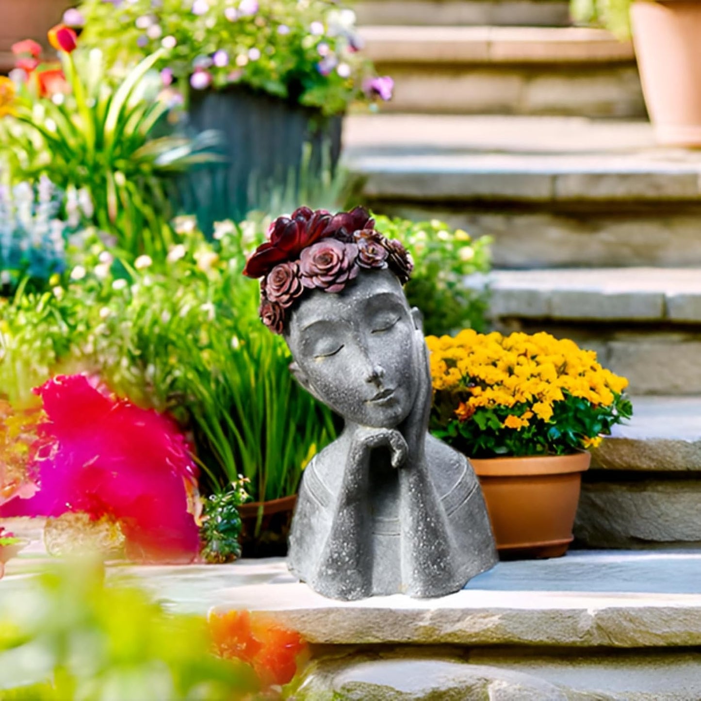 Newman House Studio Succulents Face Planters Pots Head - Flower Pot with Drainage Hole Face Head Large Garden Farmhouse Decor 9.4 x 7.2 x 13.9 inch