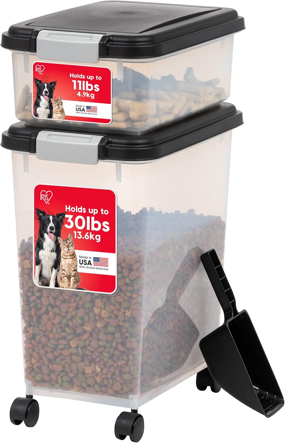 IRIS USA Dog Food Storage Container, 30 lbs & 11 lbs Combo, Cat Food S