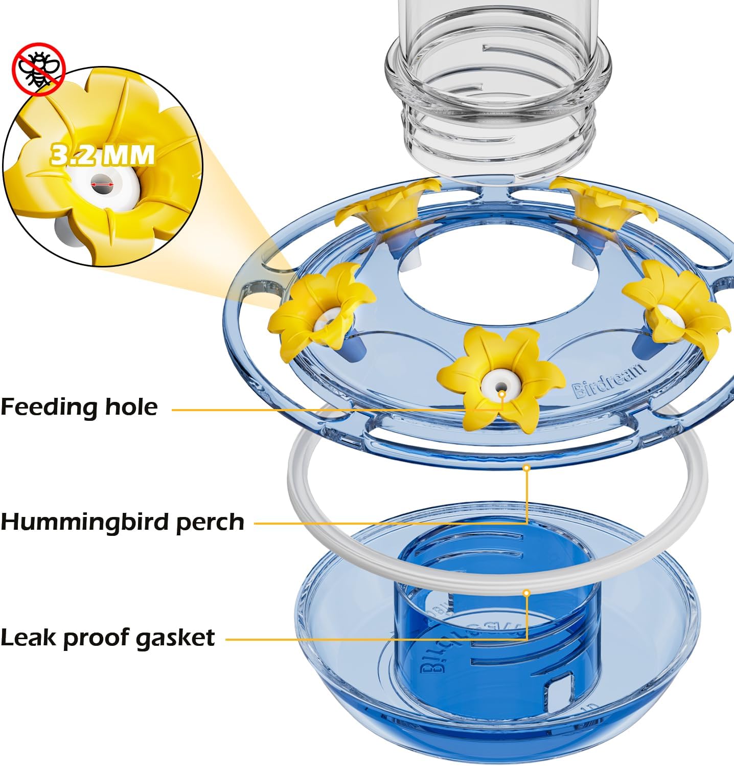 Birdream Hummingbird Feeder for Outdoors Hanging, 20 OZ Humming Birds Feeders with 5 Bee Guard Feeding Ports & Built-in Ant Moat and Brush, Bird Feeder for Outside, Gifts for Women - Blue