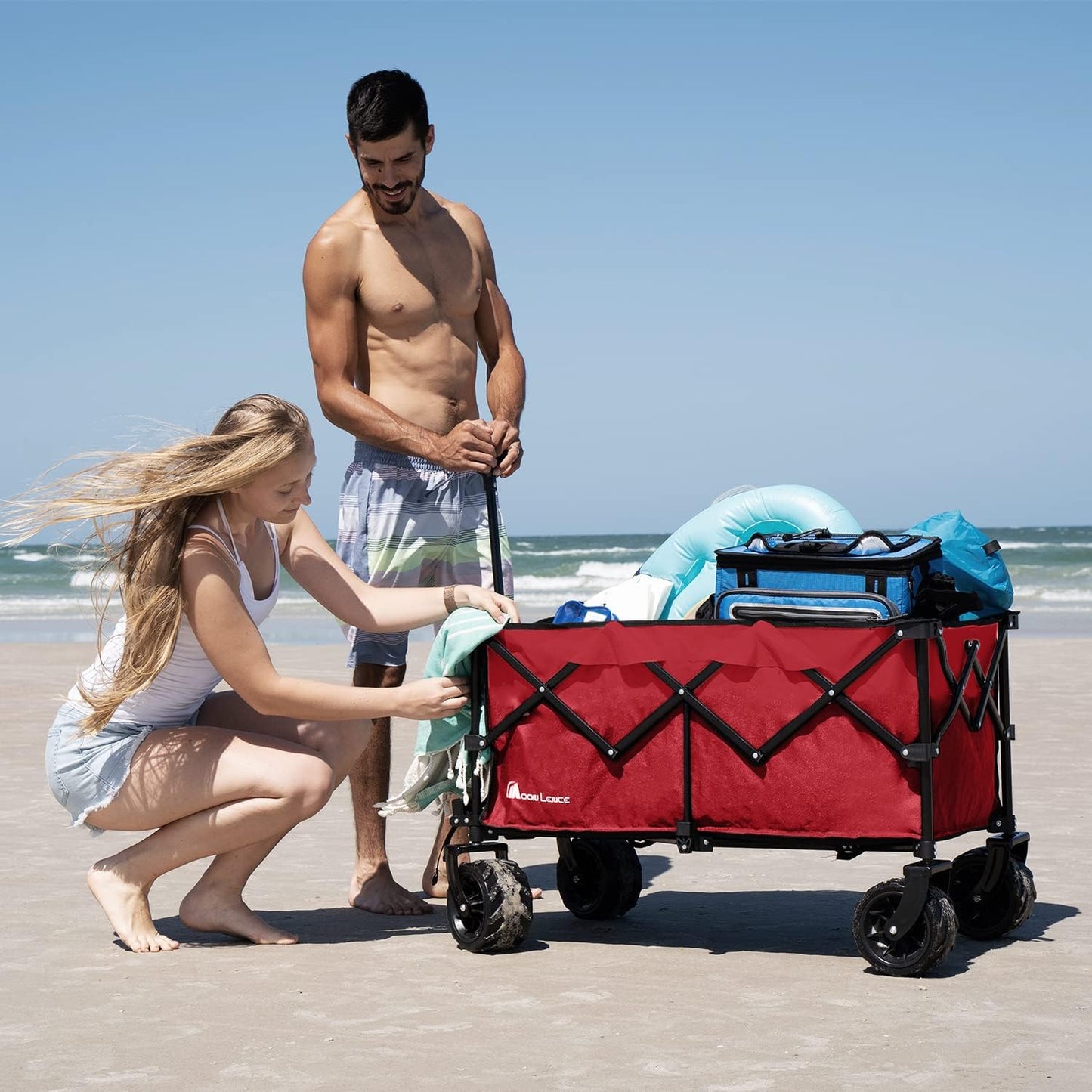 Moon Lence Collapsible Folding Wagon Cart Heavy Duty Folding Garden Po