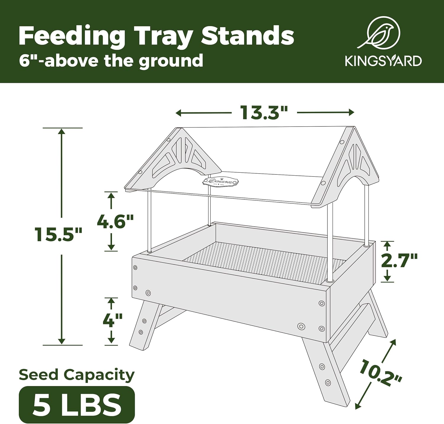 Kingsyard Ground Bird Feeder for Outdoors - Recycled Plastic Platform 