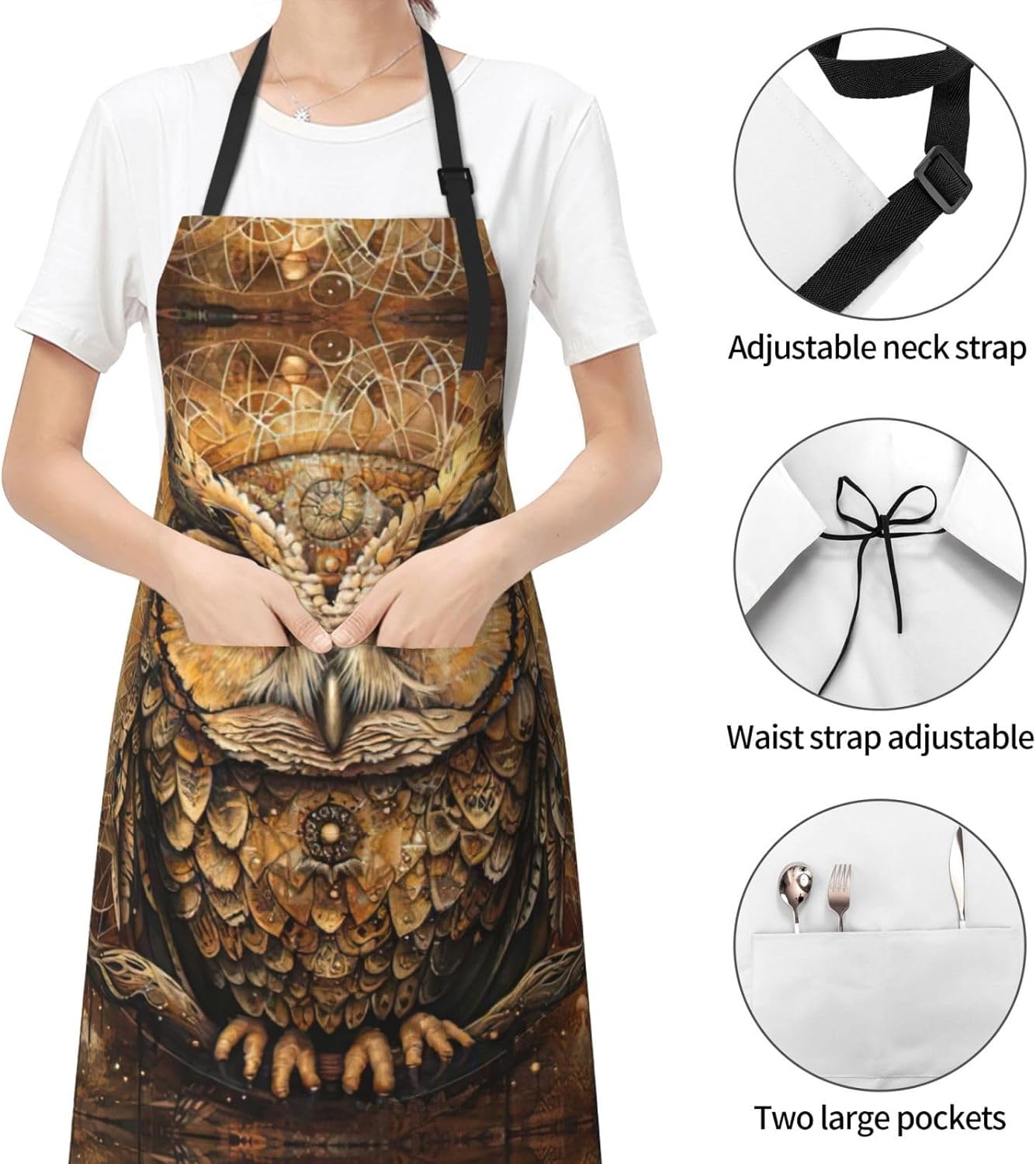 Owl Beliefs print Waterproof chef's apron with pocket apron for kitche