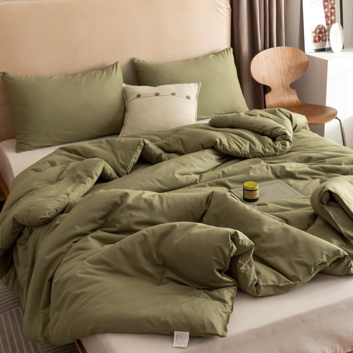 ROSGONIA Queen Comforter Set Olive Green, 3pcs Bedding Sets Queen (1 B