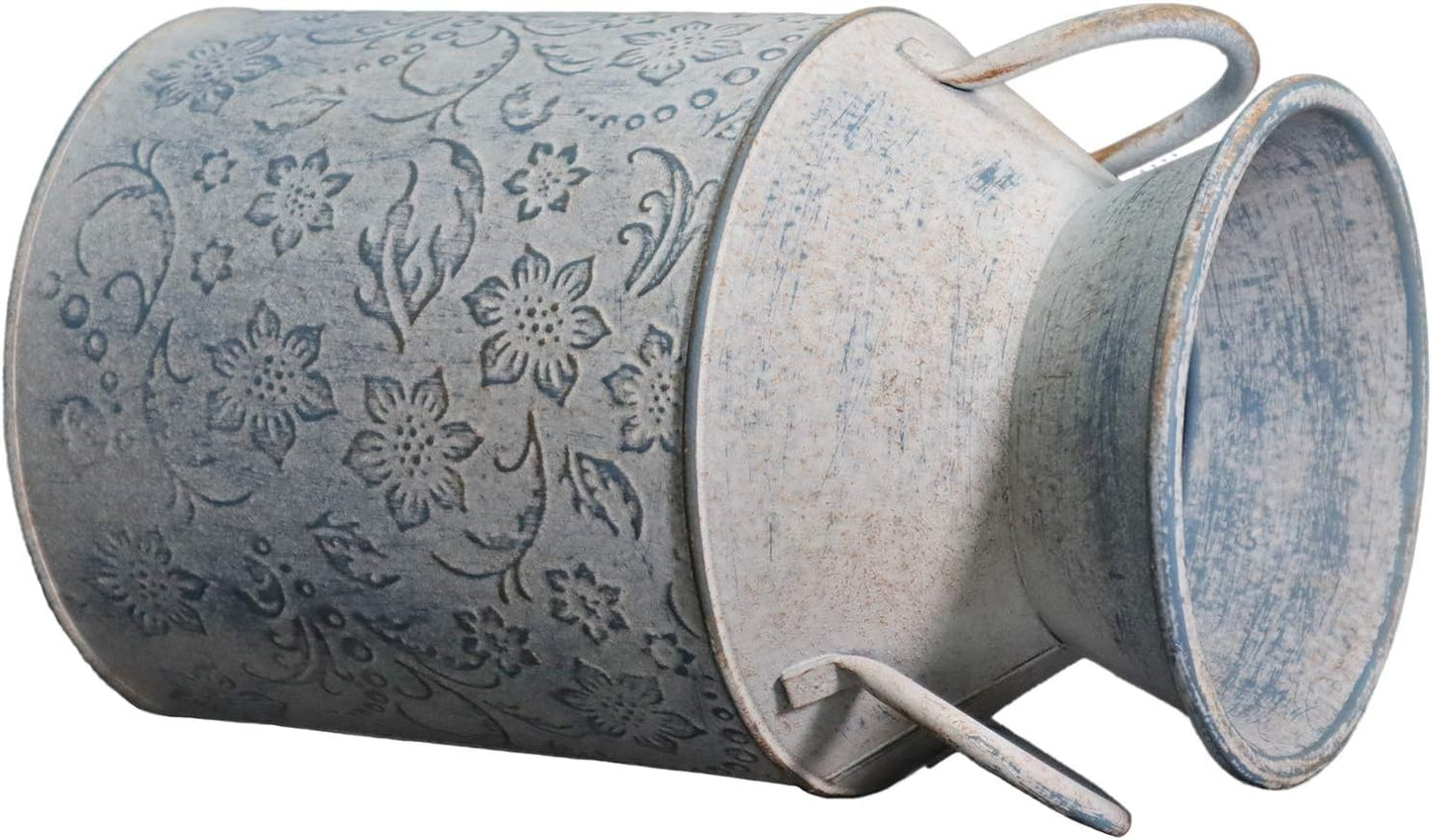 Galvanized Milk Can Antique Retro Vase Metal Planter Rustic Vintage Primitive Flower Holder Farmhouse Country Plant for Home Office Decor, 9.4”