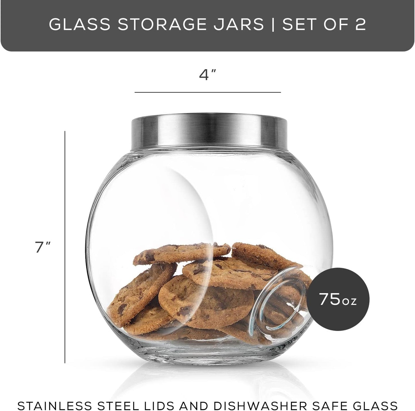 JoyJolt All-Sides Cookie Jar. Set of 2 Cookie Jars for Kitchen Counter with Lids, Candy Jar, Dog Treat Container, Laundry Detergent Container, Large Canisters, Half Gallon Glass Jar with Lid Airtight