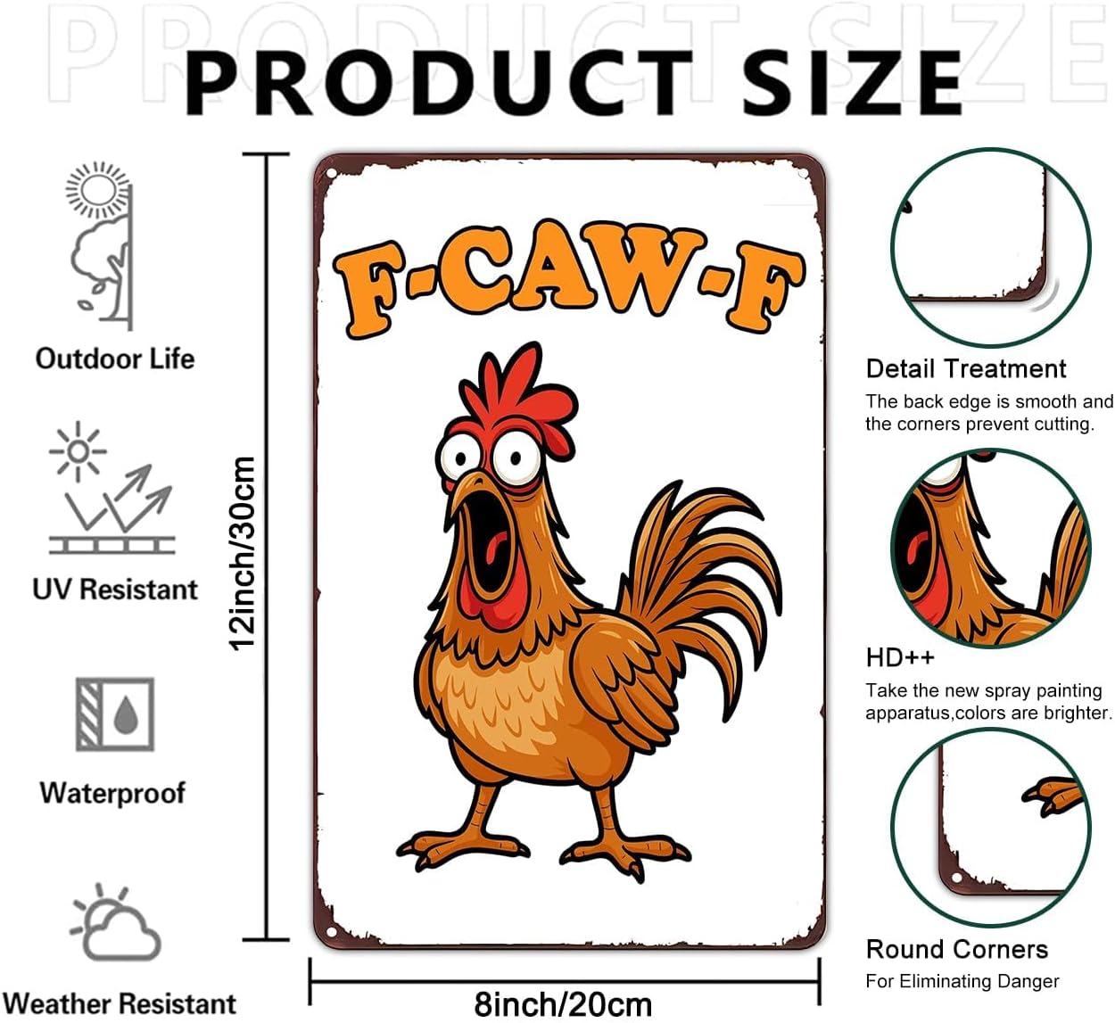 Funnysign Chicken Gifts Vintage Chicken F-CAW-F Tin Sign for Chicken-C