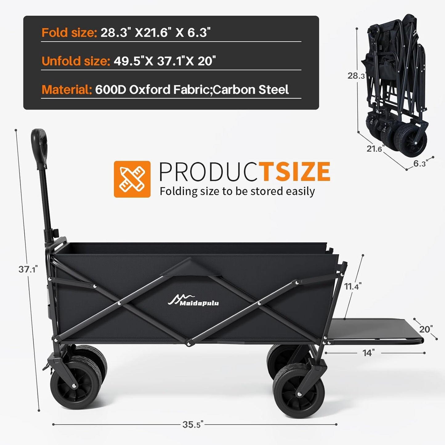 Collapsible Wagon Cart, Heavy Duty Folding Wagon with 430lbs,（with Table Top,with Tailgate）,All Terrain Large Wheel Beach,Camping Sports Garden Beach Grocery