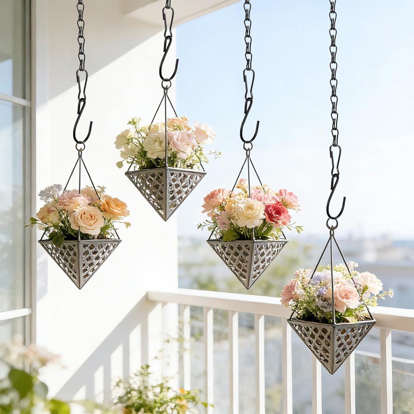 4 Pcs Hanging Chains with Hooks, 10 Inch Small Chain for Hanging Plants, Black Adjustable Plant Chains with Hooks for Baskets, Bird Feeder, Birdbaths, Planters