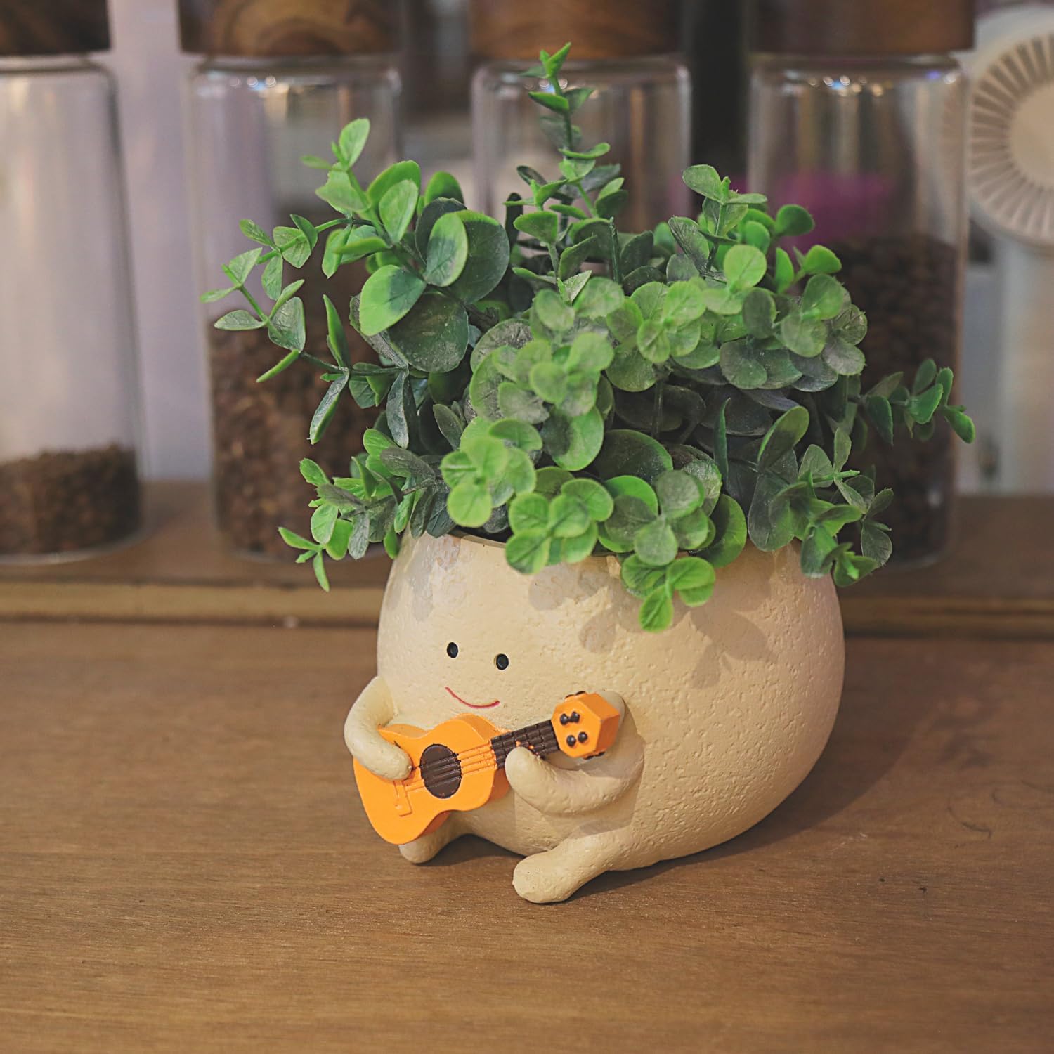 Smily Face Planter Pot with Drainage Hole Cute Resin Head Planters for