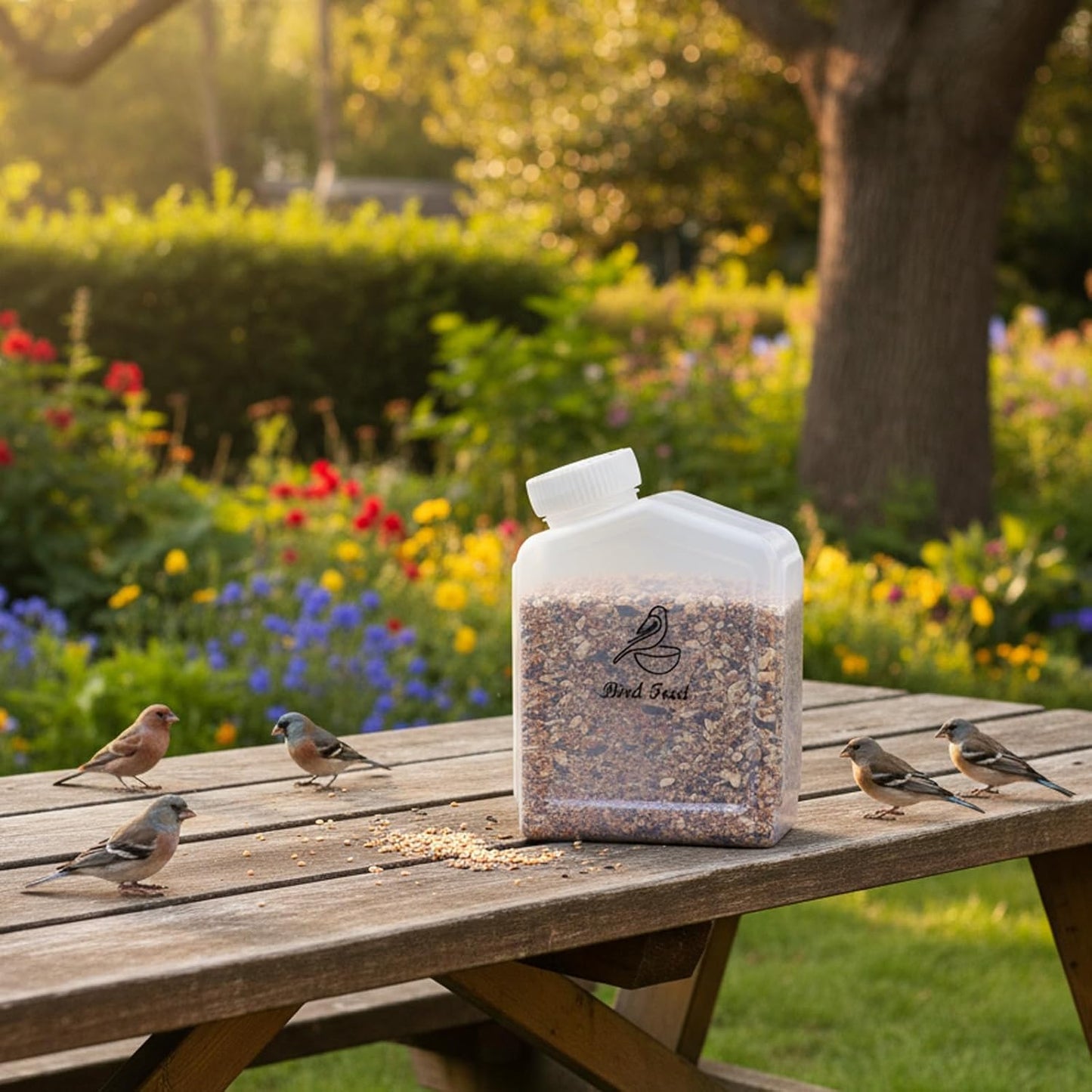 Bird Seed Storage Container,1.8L Bird Food Container,Plastic Wild Bird Seeds Dispenser for Storing Sunflower Seed,BPA Free (Clear)