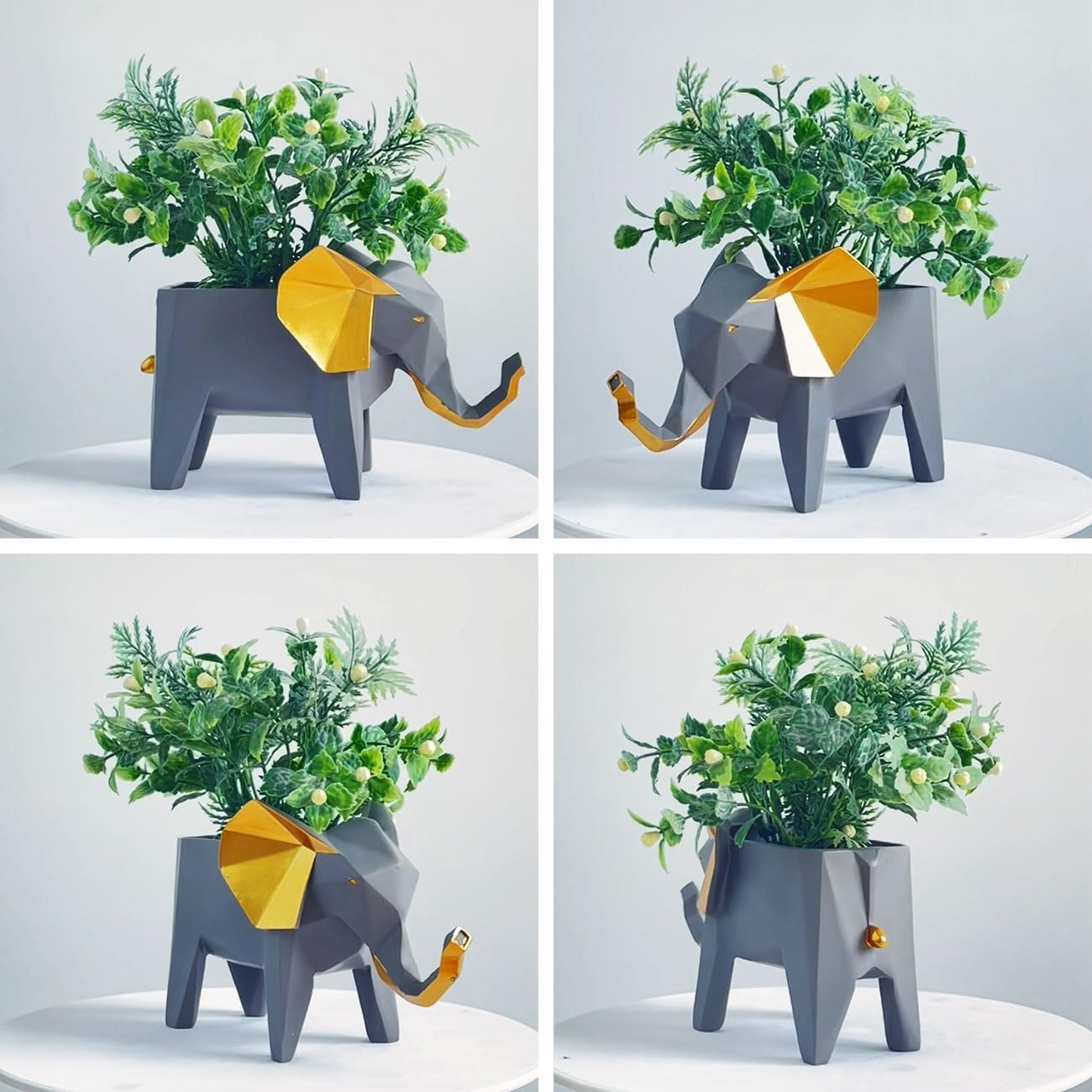 HauCoze Cactus Succulent Planter Geometric Elephant Statue Sculpture Home Decoration Handmade Premium Gifts Souvenirs Giftbox Safety Paint for Kids Polyresin 17cmL