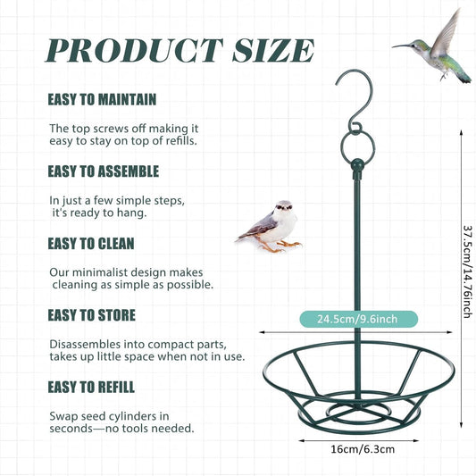 2 Pcs Dark Green Cylinder Bird Feeder for Outdoors Hanging Bird Feeders Holder Includes O-Ring & Locking S Hook Backyard Wild Birds Feeding Birds Container for Outdoors Garden