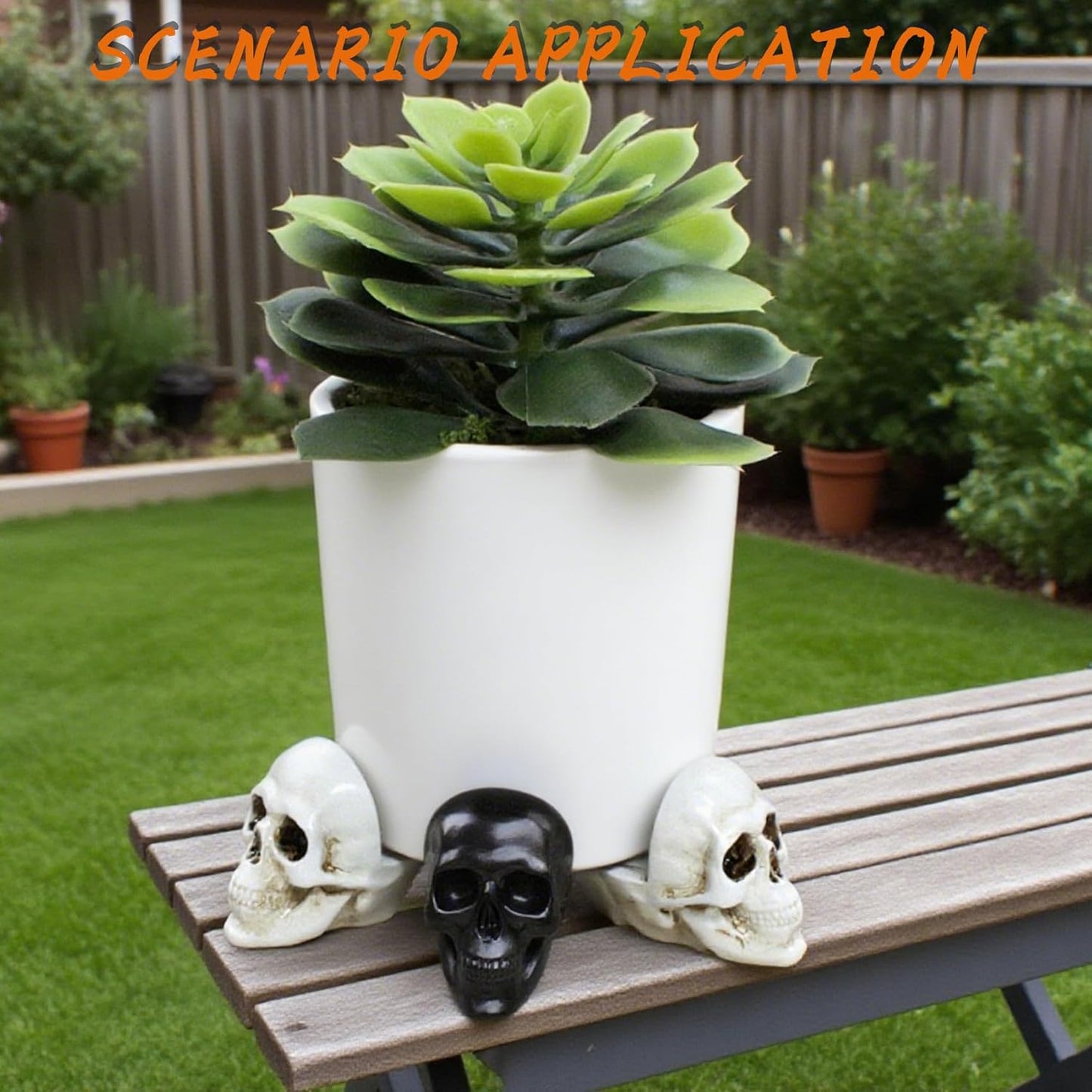 6Pcs Plant Riser, Pot Feet for Planters, Resin Black Skull Head Flower Pot Feet Stand, Halloween Skeleton Figurine Statue, Planter Stand Riser for Garden Home Halloween Plant Tray Decorations