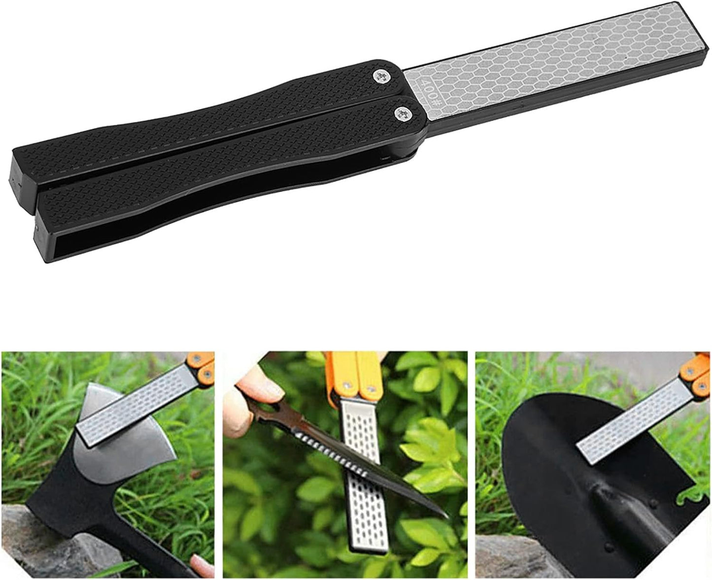 Double Sided Diamond Sharpener, Foldable Portable Anti-Slip Design with Diamond Sharpening Stone, for Kitchen Knives Scissors and Garden Tools