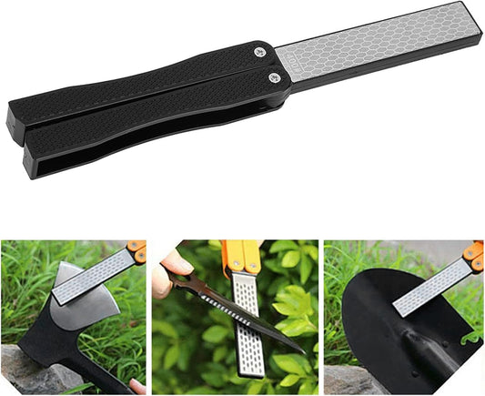 Double Sided Diamond Sharpener, Foldable Portable Anti-Slip Design with Diamond Sharpening Stone, for Kitchen Knives Scissors and Garden Tools