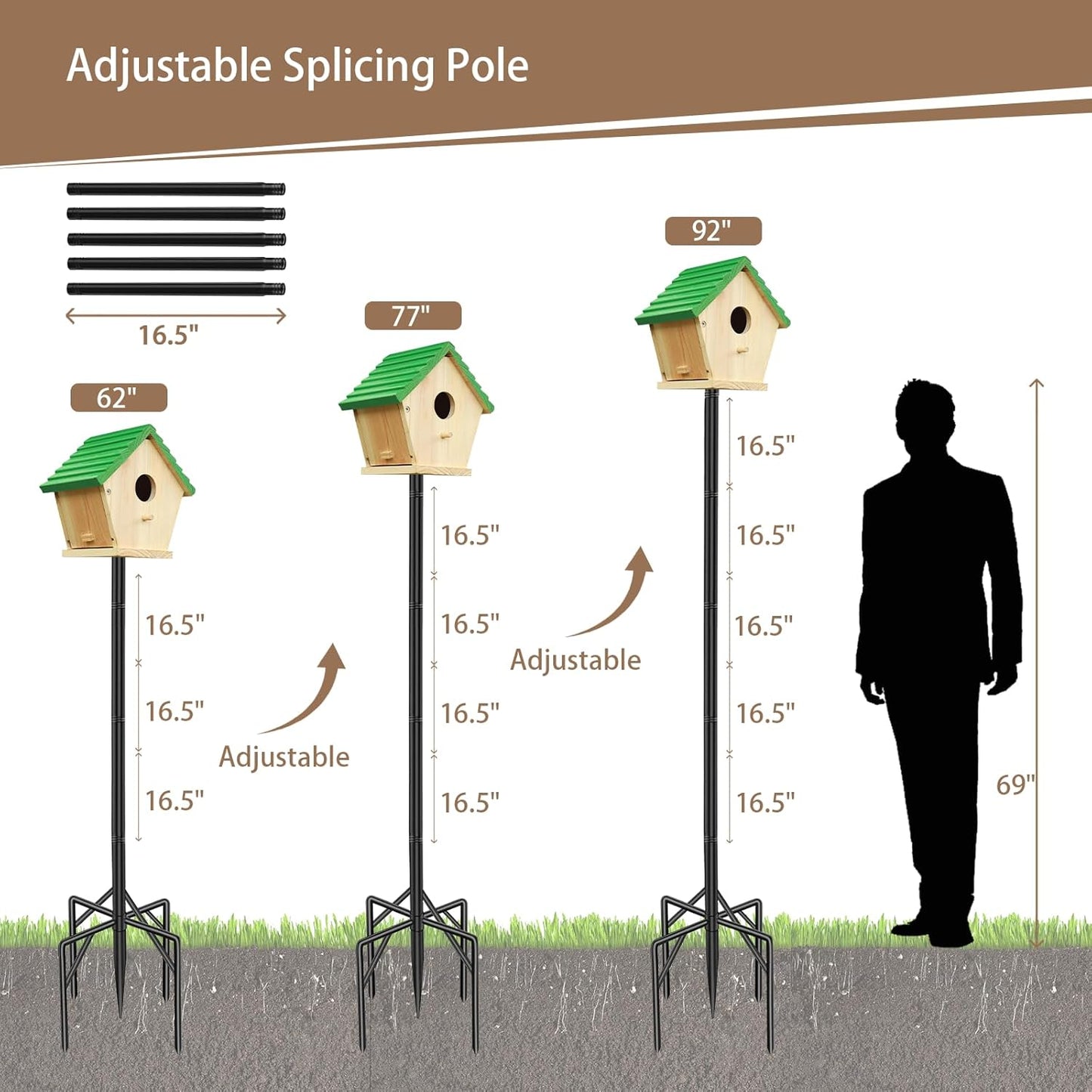 92 Inch Smart Bird Feeder Pole for Outdoors Heavy Duty with 1-Inch Dia, Bird Feeder Stand for Outside, Adjustable Bluebird Pole, Weather Station Metal Mounting Kits